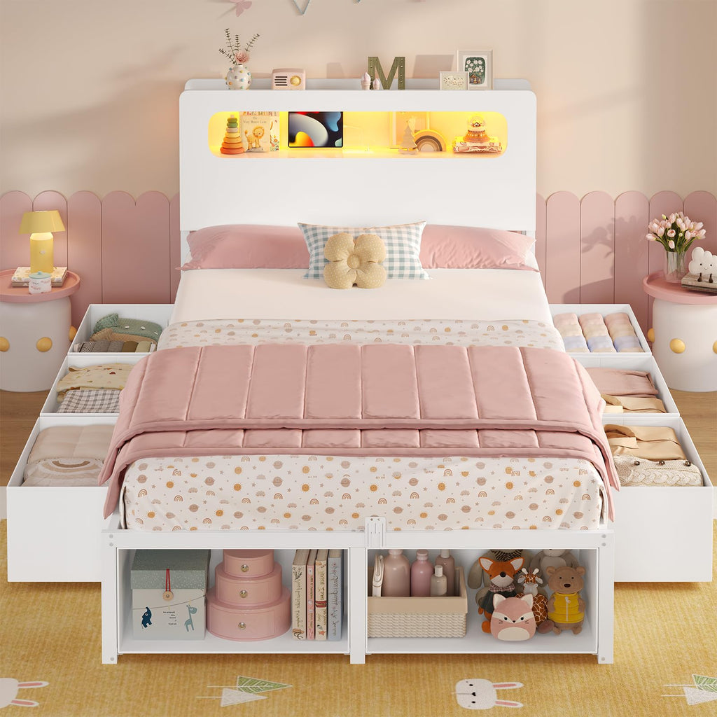 White Twin Bed Frame with 6 Storage Drawers X235199