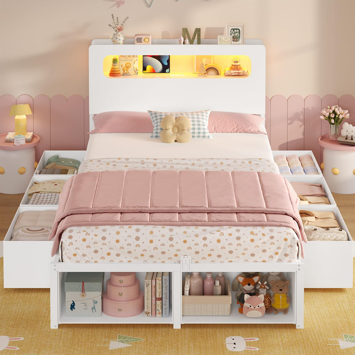 White Twin Bed Frame with 6 Storage Drawers X235199