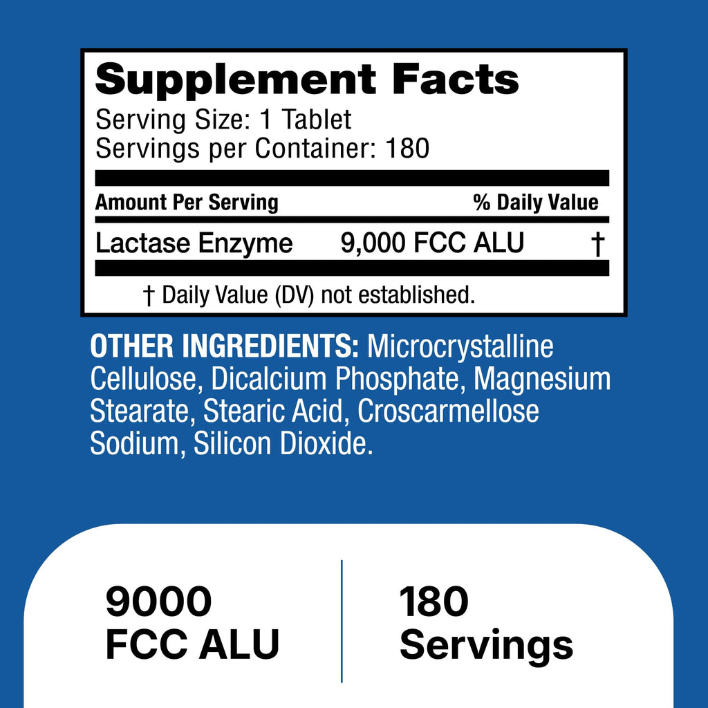 Lactase Enzyme 9000 FCC Unflavored Tablets 180 Ct Y172892