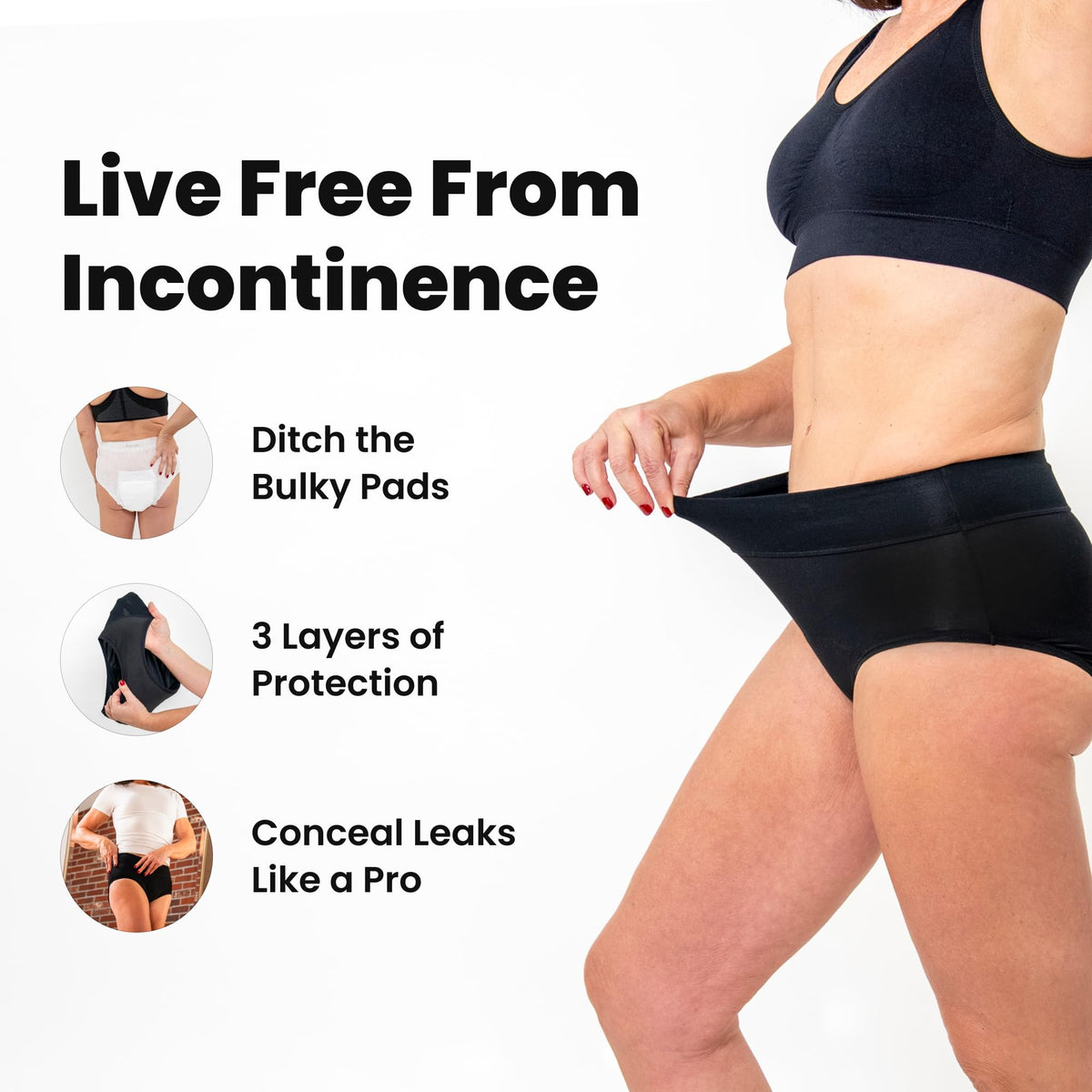 Washable Leak Proof Incontinence Underwear 3-Pack B360