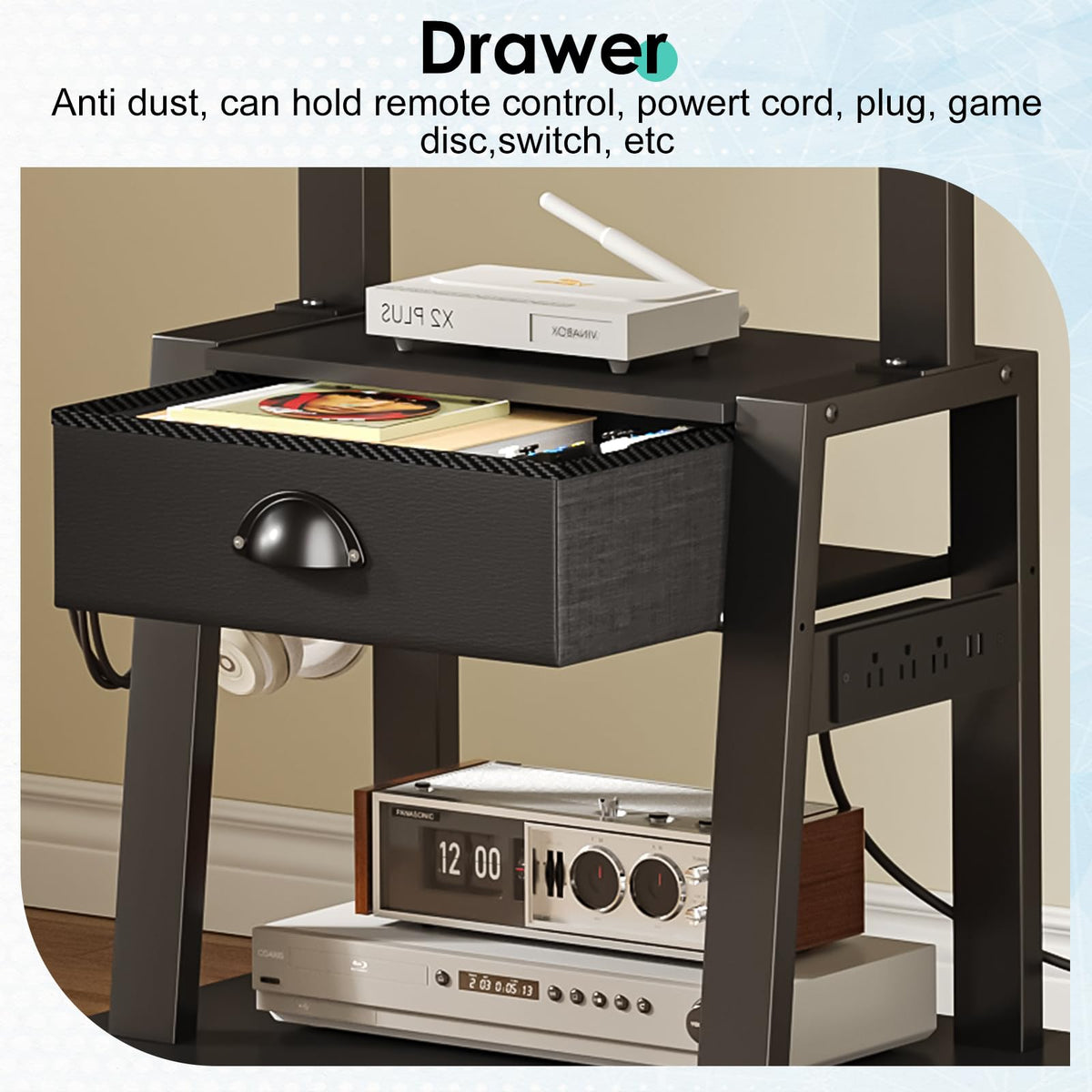 Rolling TV Stand with Power Outlet, Adjustable Height, for 23-60 inch Screens T11744