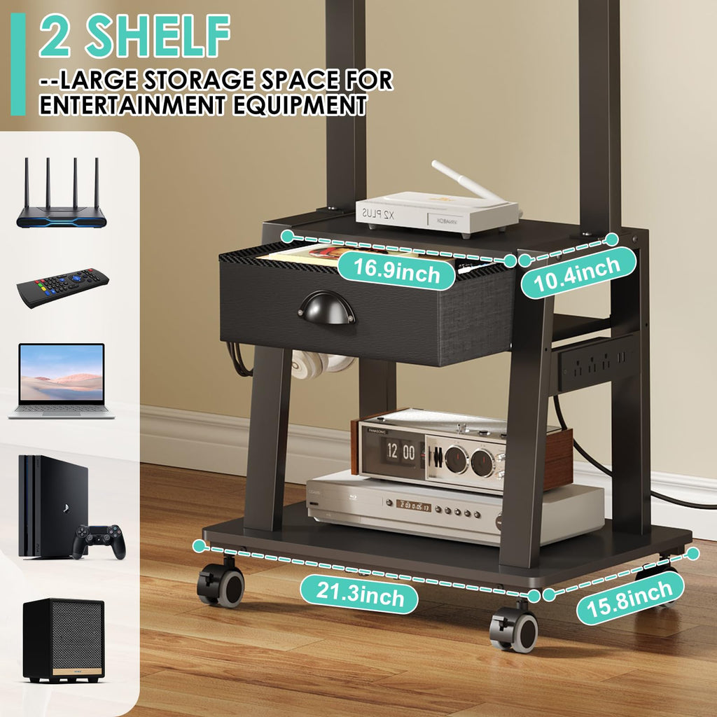 Rolling TV Stand with Power Outlet, Adjustable Height, for 23-60 inch Screens T11744