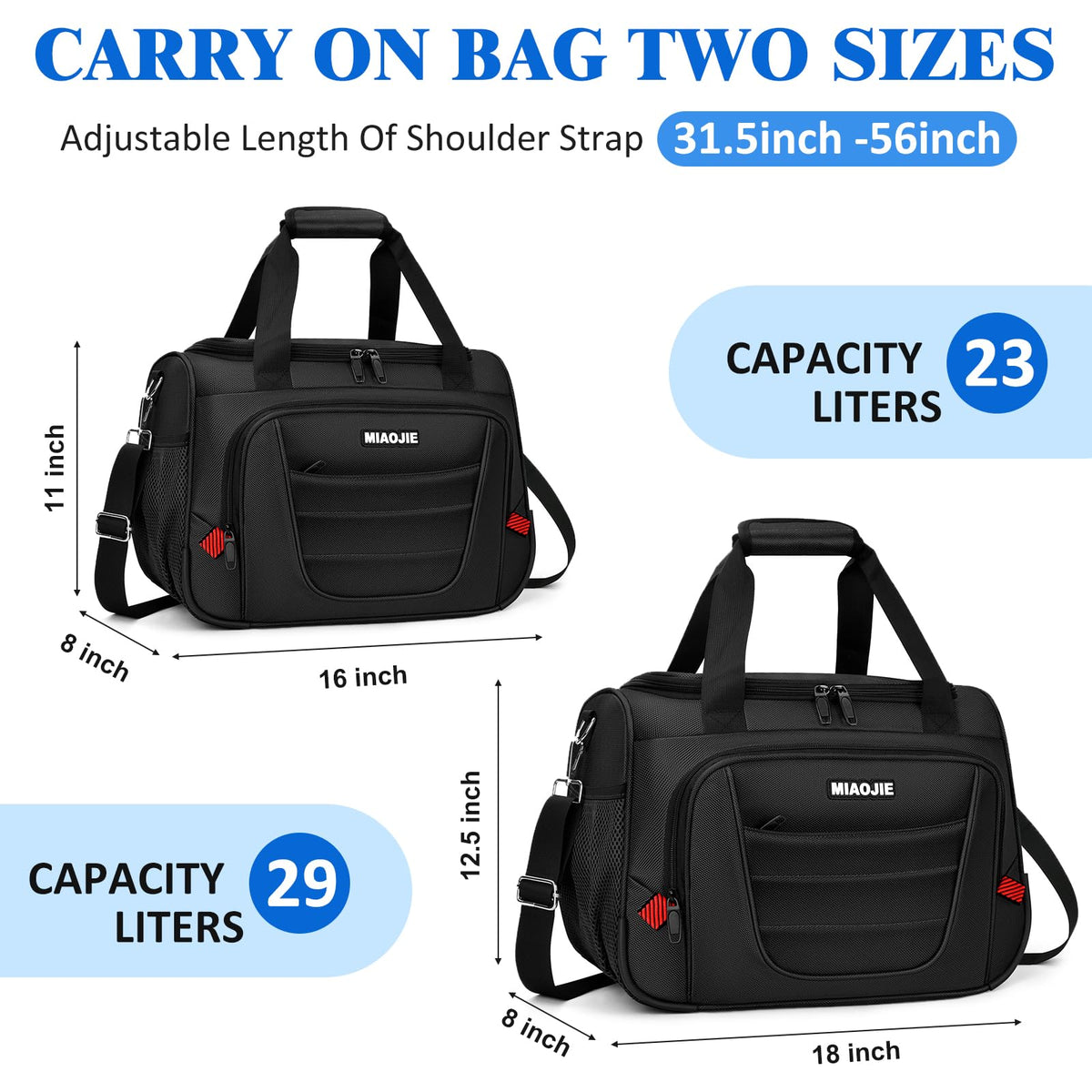 16 IN Black Underseat Carry On Luggage Bag T9174