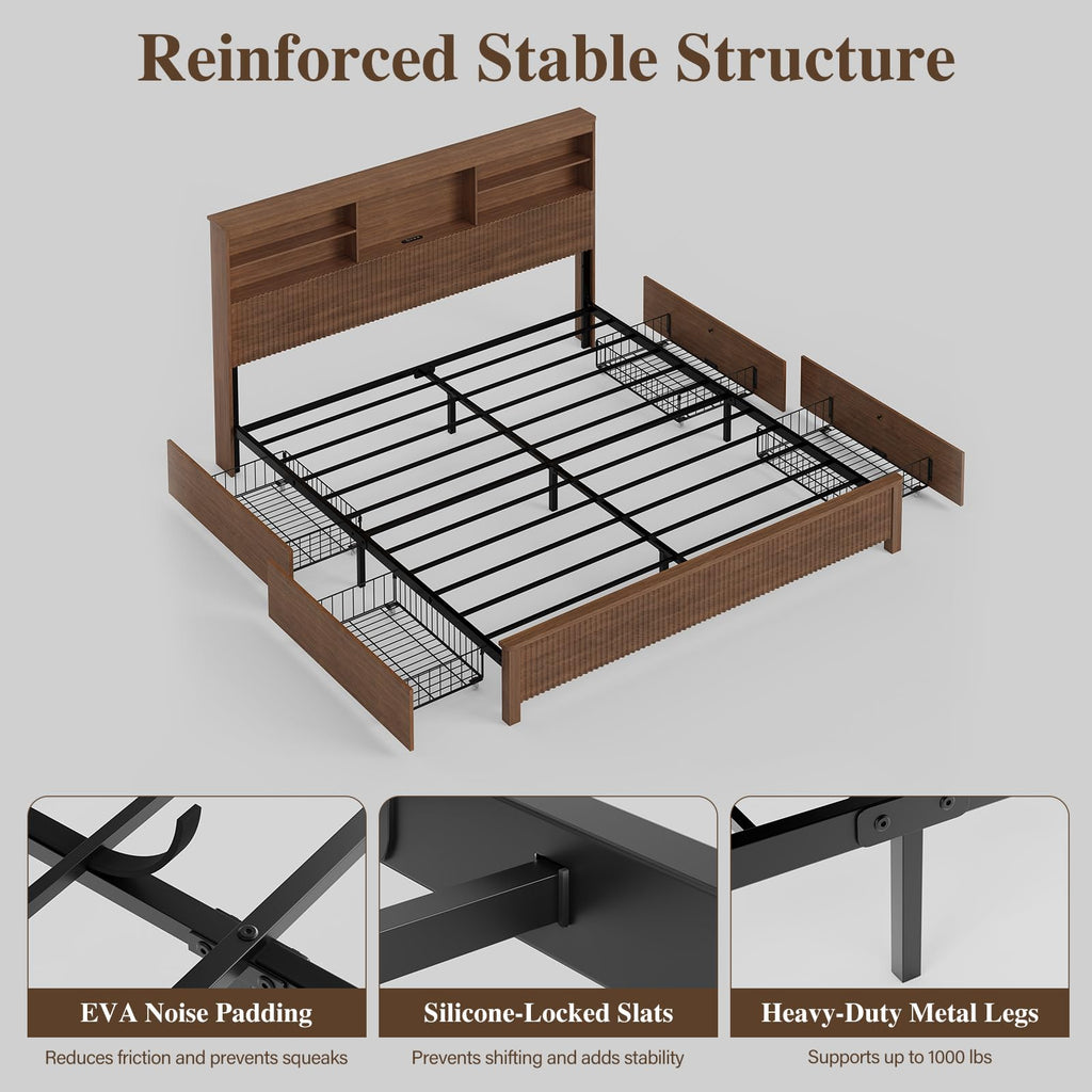 King Size Bed Frame with 4 Storage Drawers Z80049