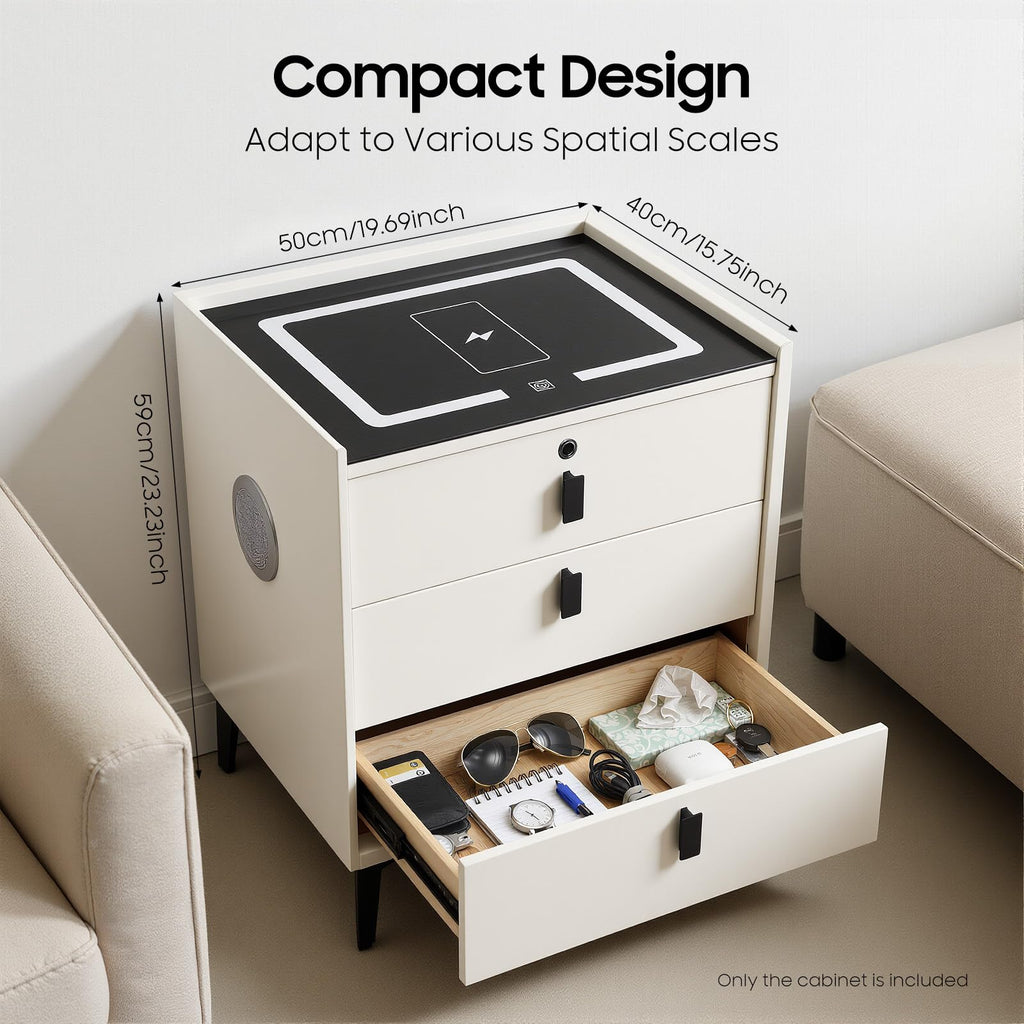 Beige White 3 Drawer Nightstand with Wireless Charging V802696