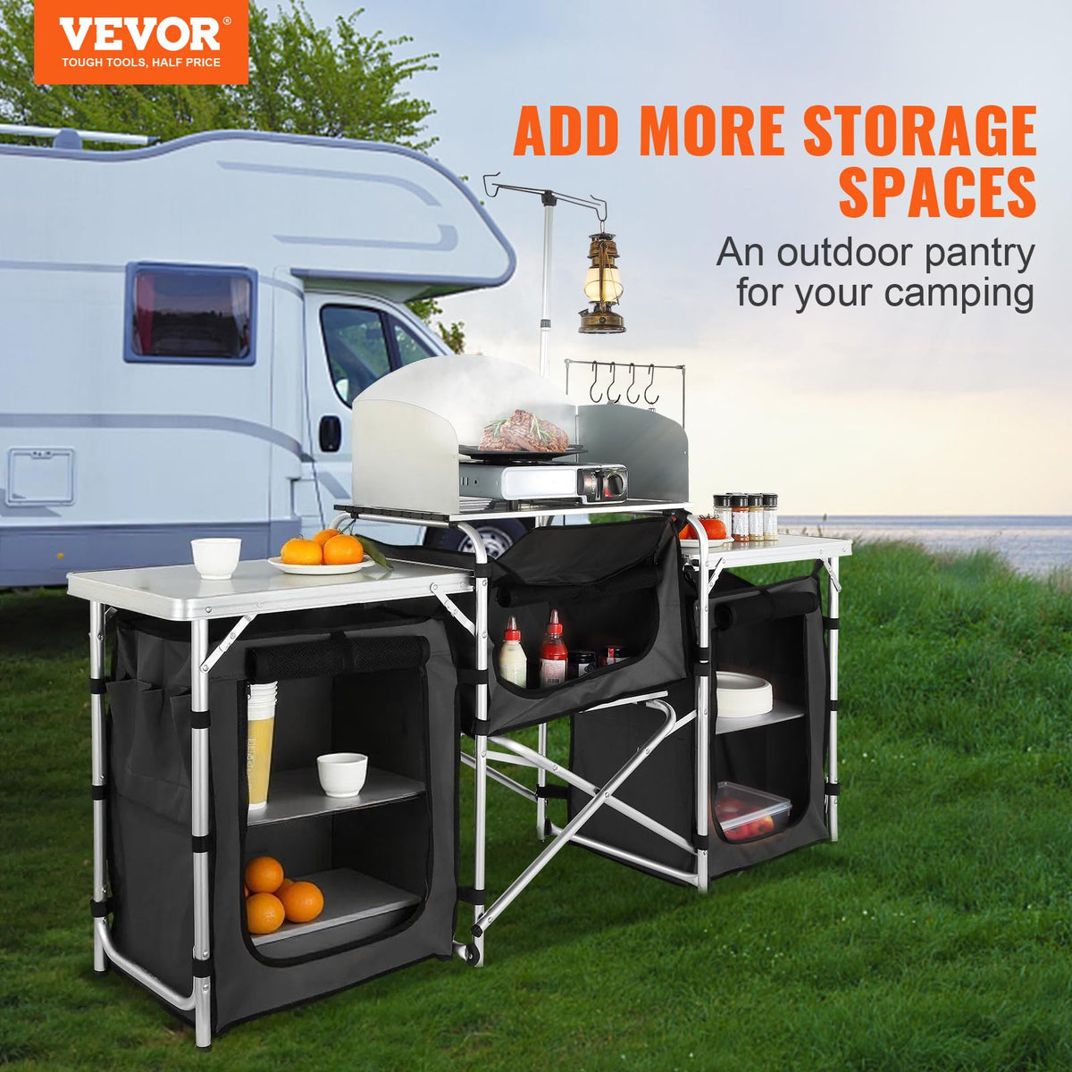 Folding Aluminum Camping Kitchen Table with Storage Bag P253604