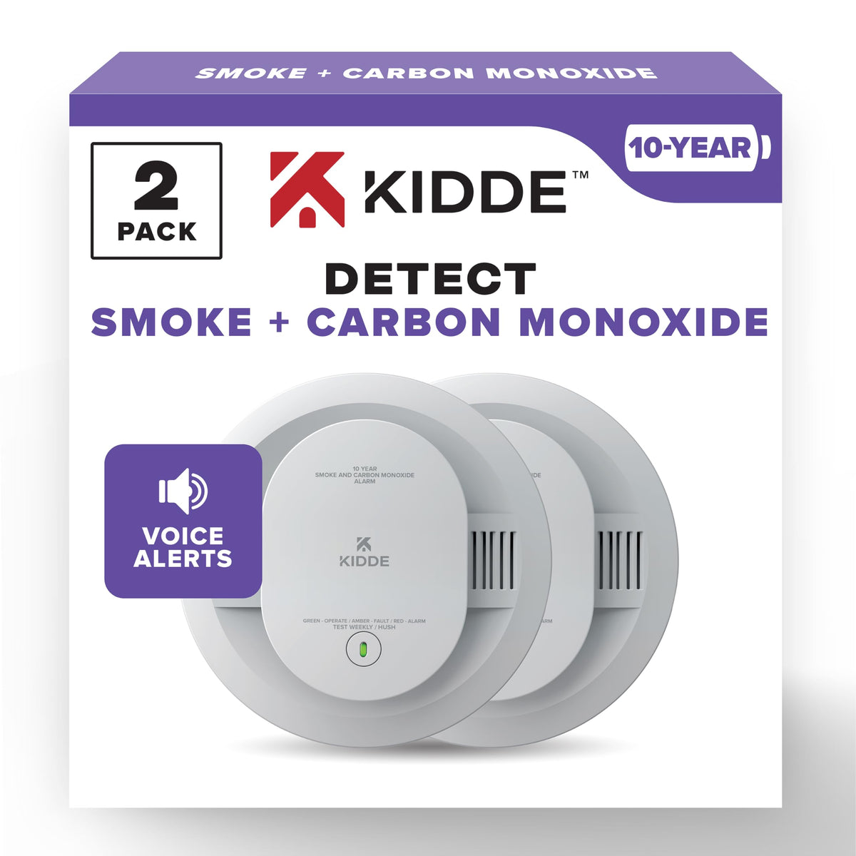 Smoke & Carbon Monoxide Detector, 10-Year Battery, 2 Pack J416