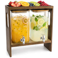 2 PCS 1.2 Gallon Glass Drink Dispenser with Stand and Serving Tray T4056
