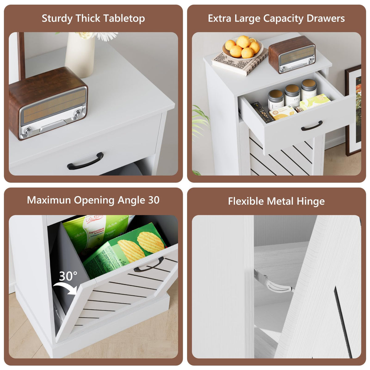 White 13 Gallon Tilt Out Wooden Trash Can Cabinet with Drawer Y895255