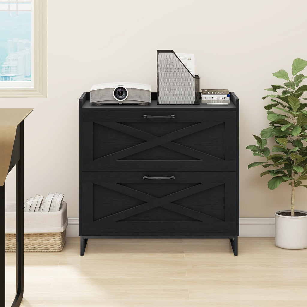 2 Drawer Black Lateral File Cabinet with Charging Station K550098