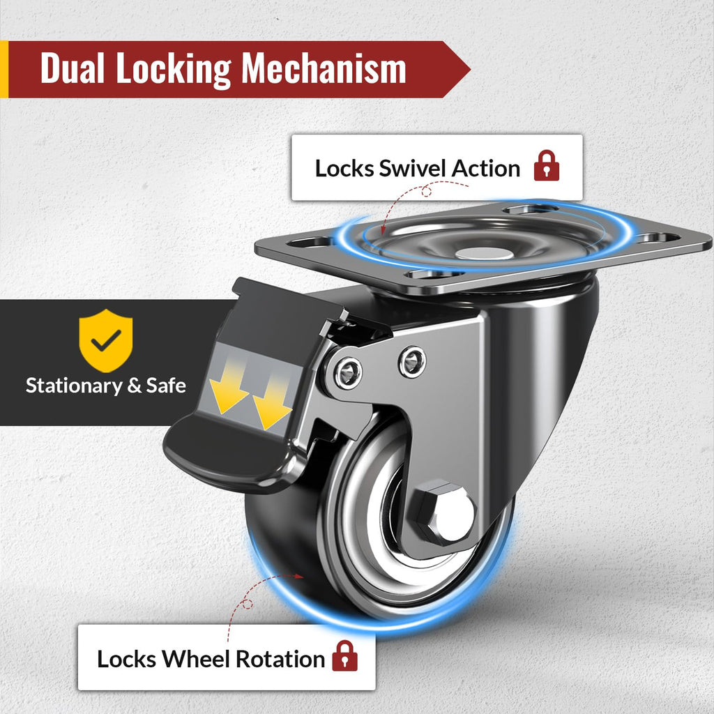 2 Inch Heavy Duty PU Caster Wheels, Set of 4 V215