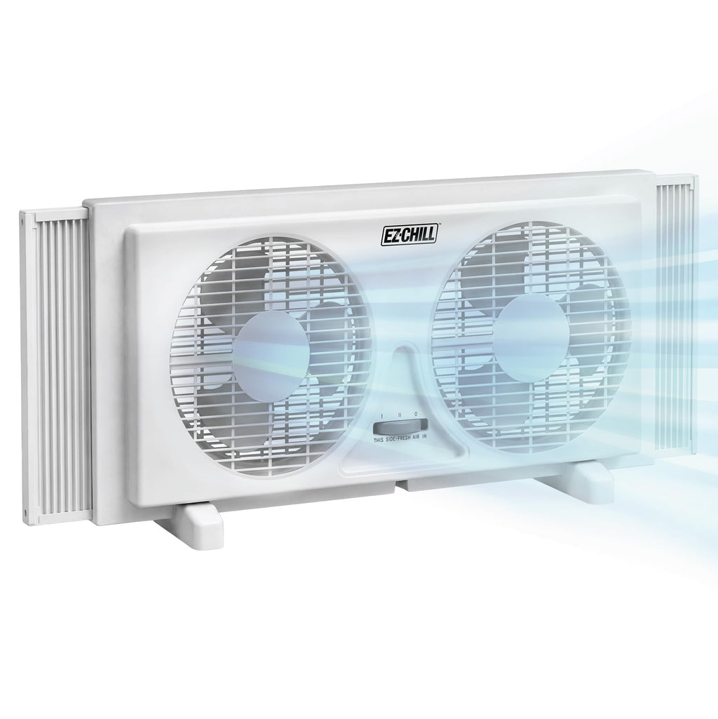 9" Twin Window Fan with Manual Reversible Airflow, 2 Speed, White T471128