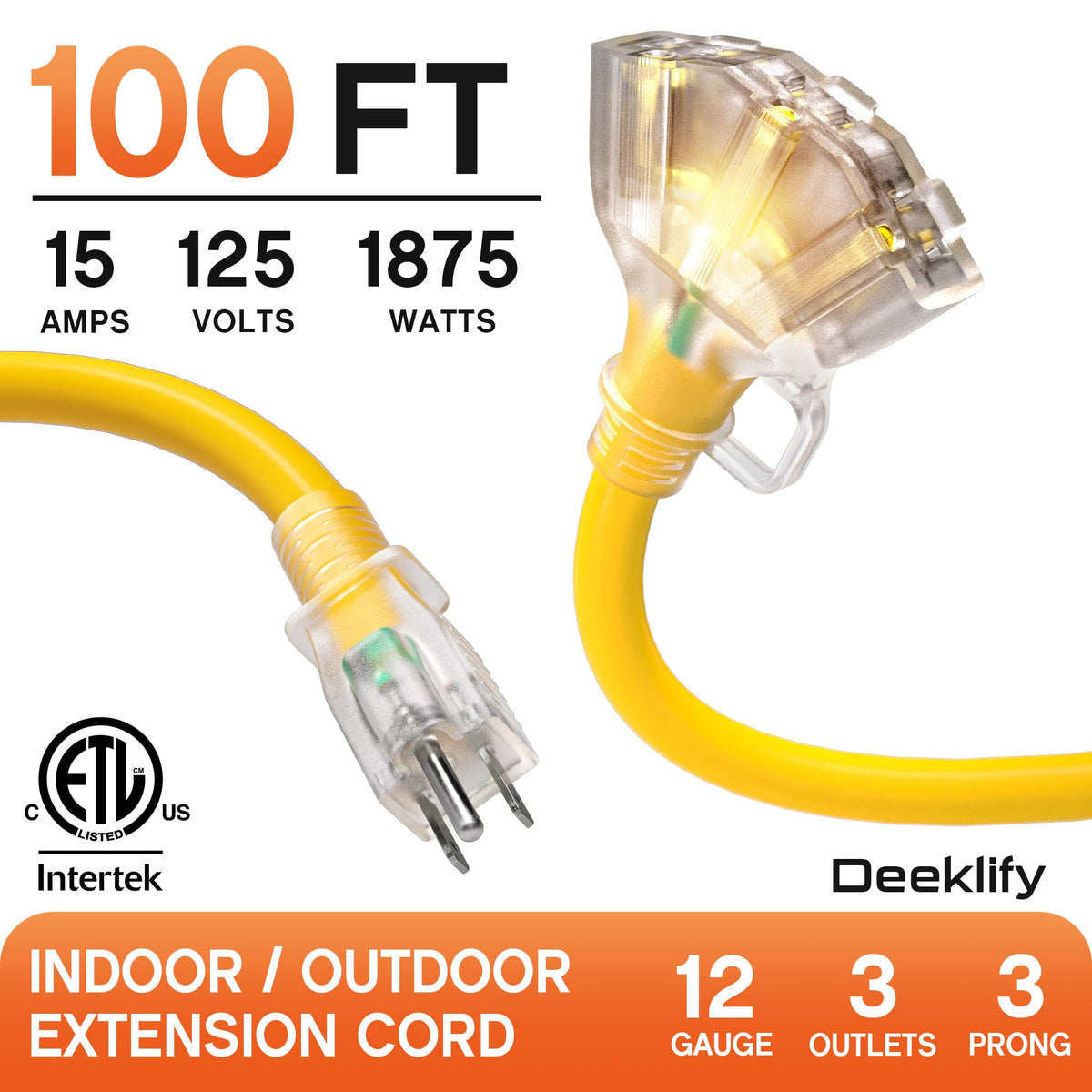 12 Gauge Heavy Duty Extension Cord with Multiple Outlets L9274