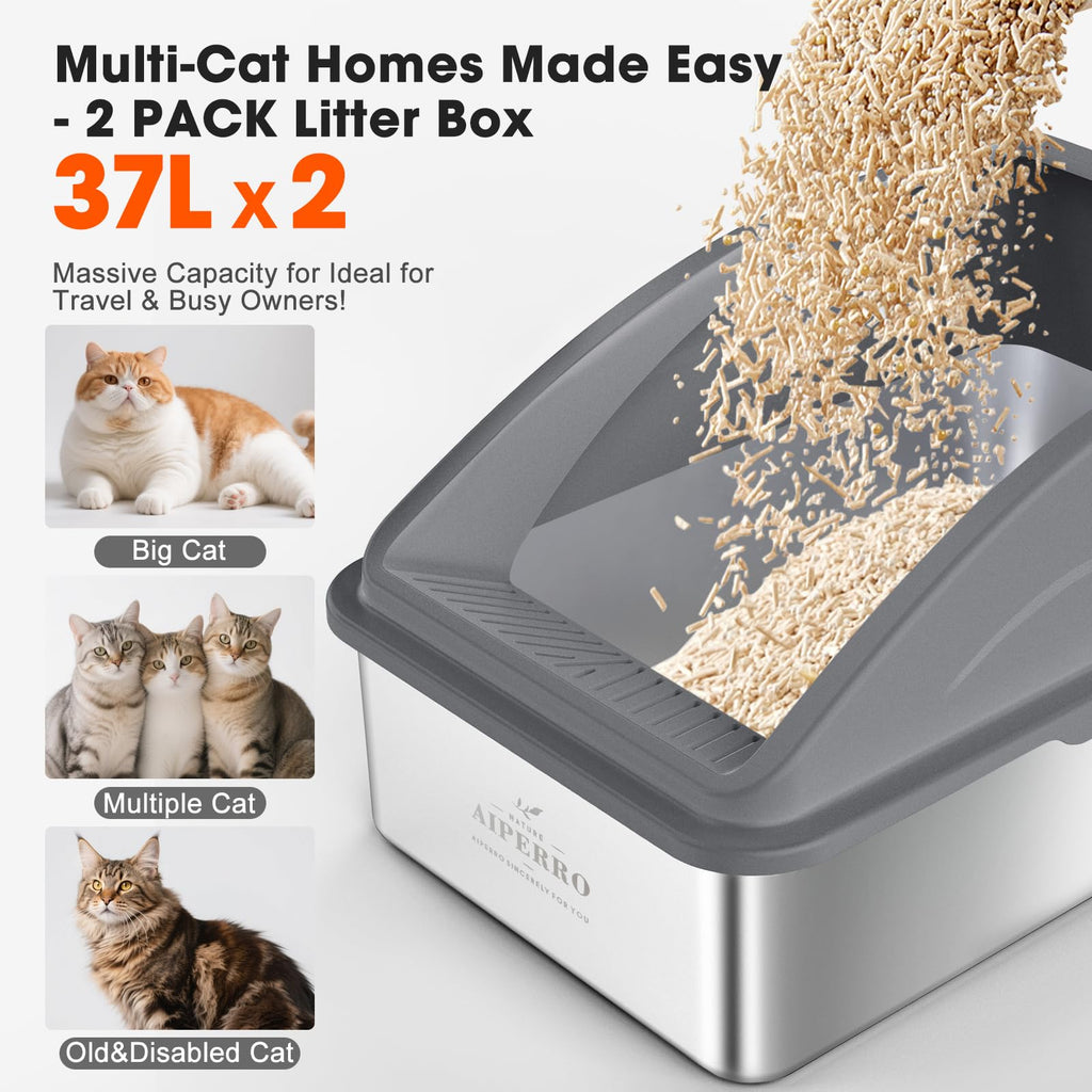 2 Pack XL Stainless Steel Enclosed Cat Litter Box with Lid X92953
