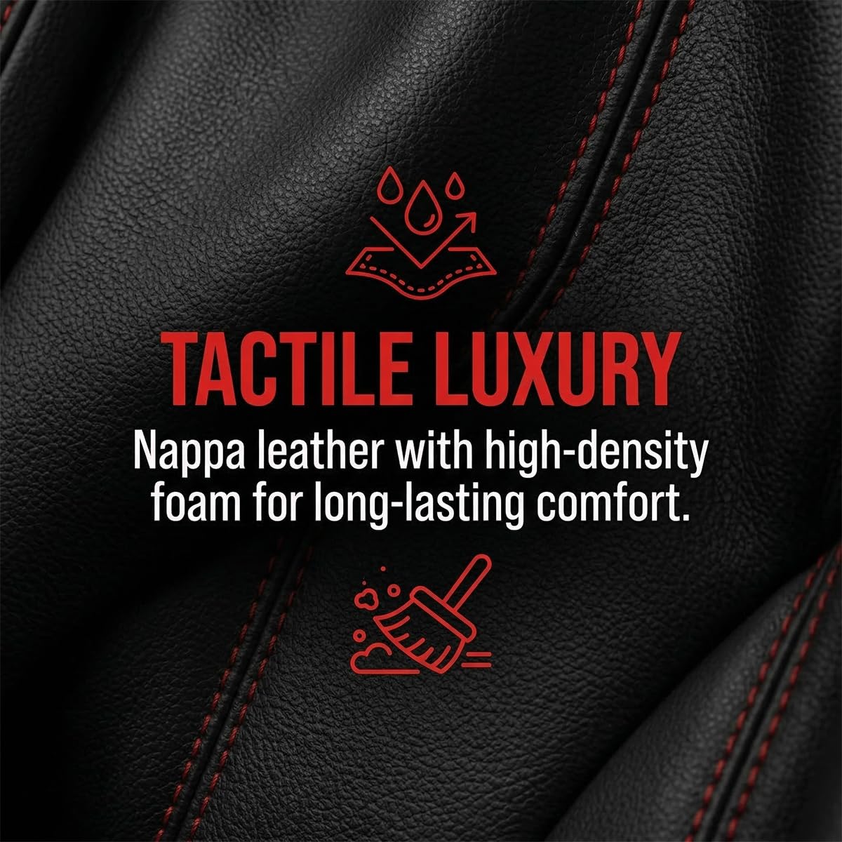 Black Red Leather Car Seat Cover Full Set N2034