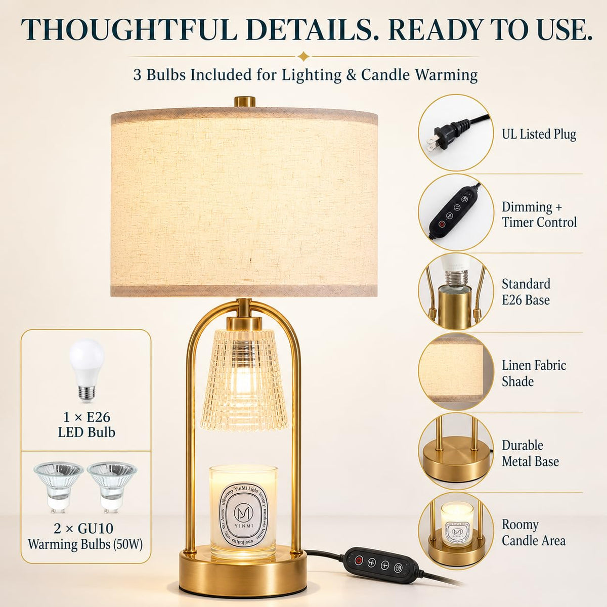 2 in 1 Gold Candle Warmer and Table Lamp N87367