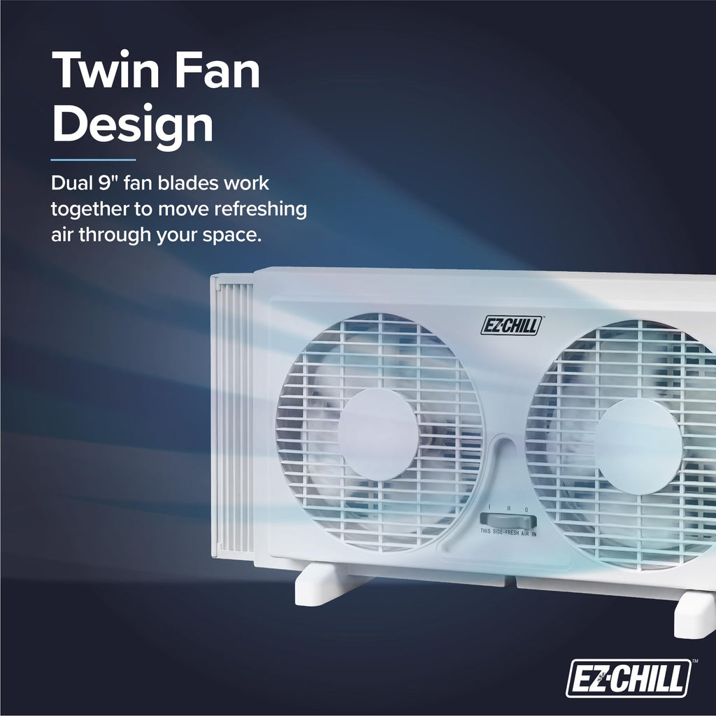 9" Twin Window Fan with Manual Reversible Airflow, 2 Speed, White T471128