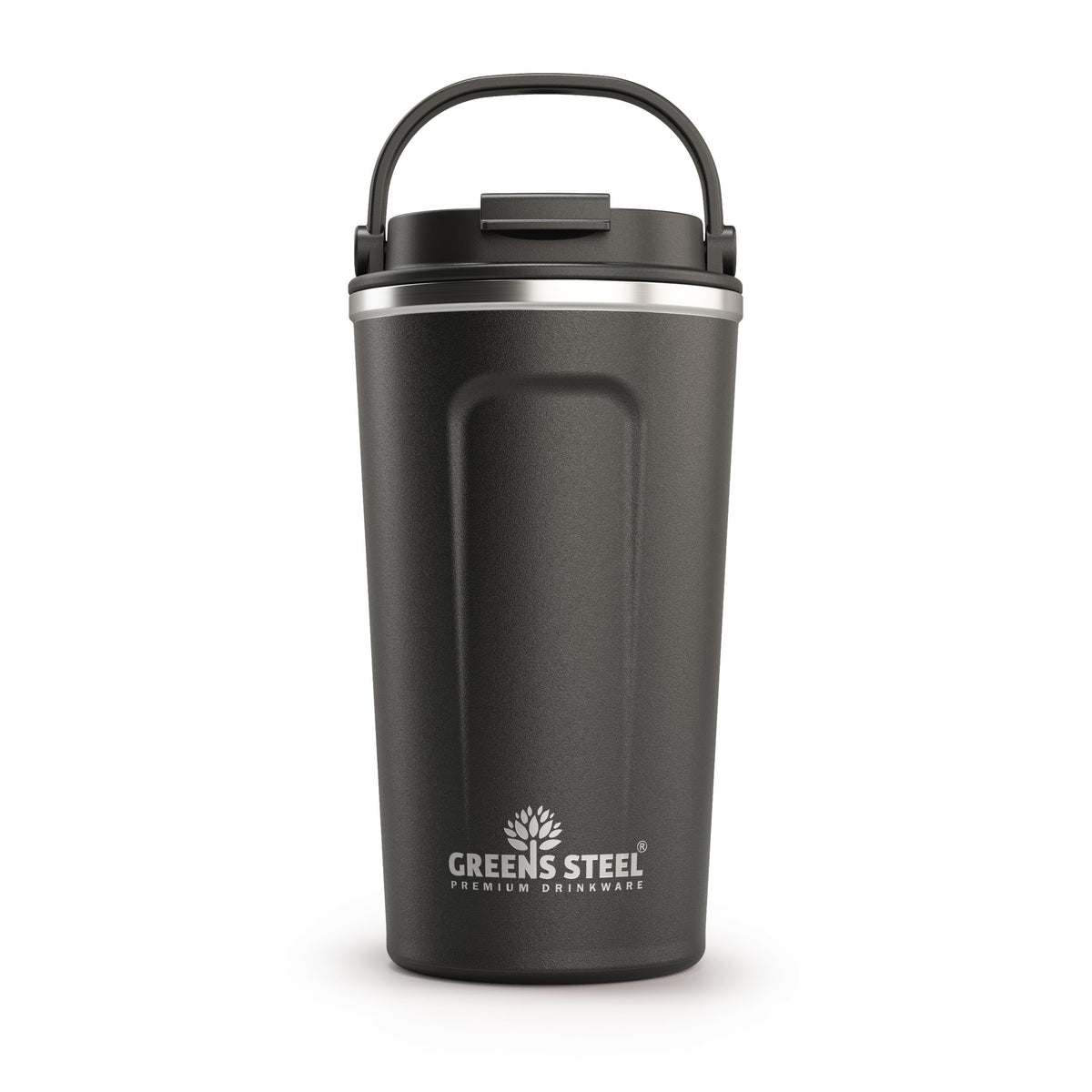 16 oz Black Stainless Steel Insulated Coffee Cup with Lid and Handle R43483