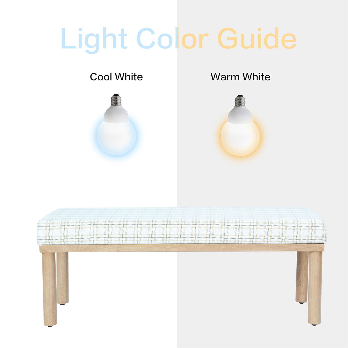 Natural Plaid Woven Fabric Bench F523