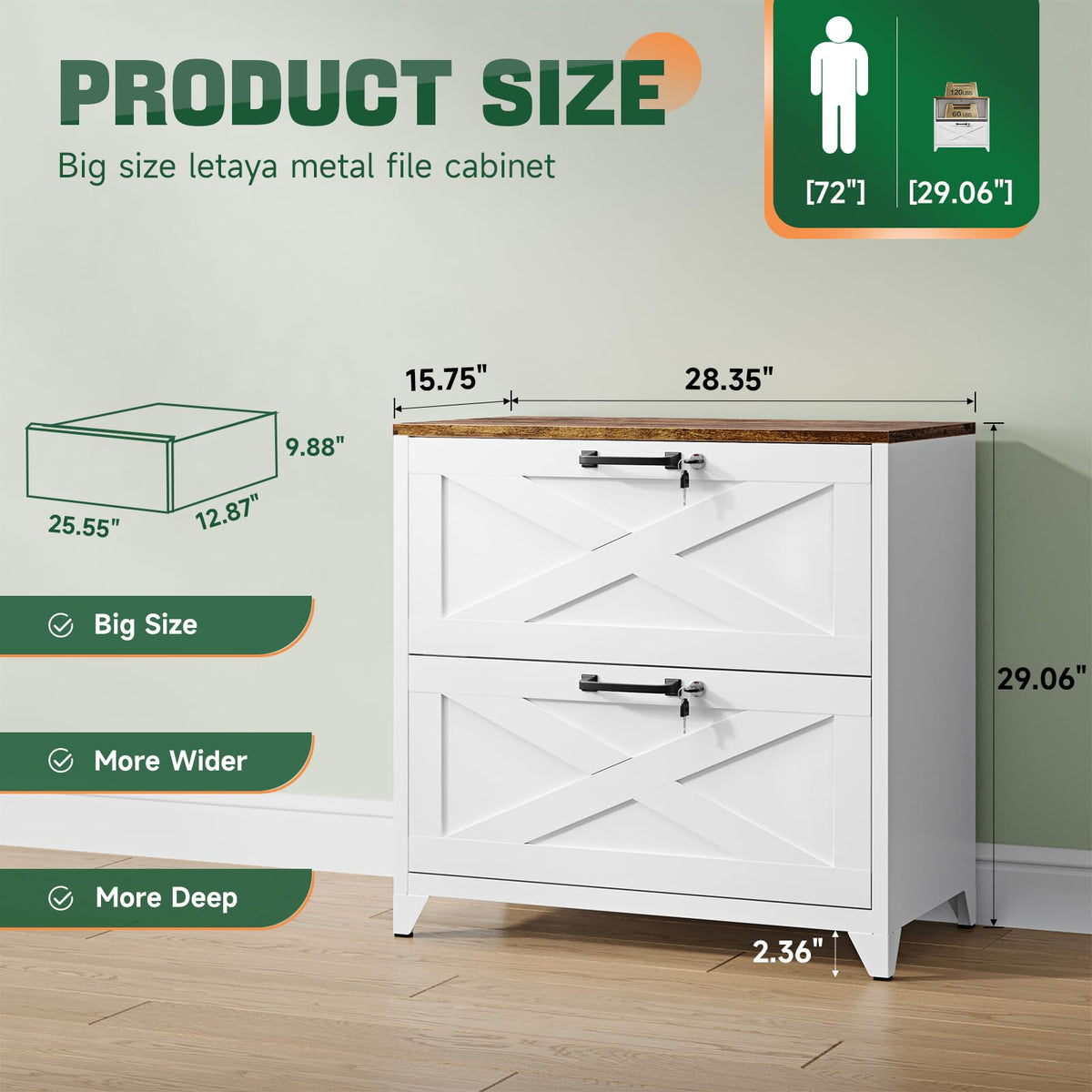 2 Drawer Metal File Cabinet with Lock G436