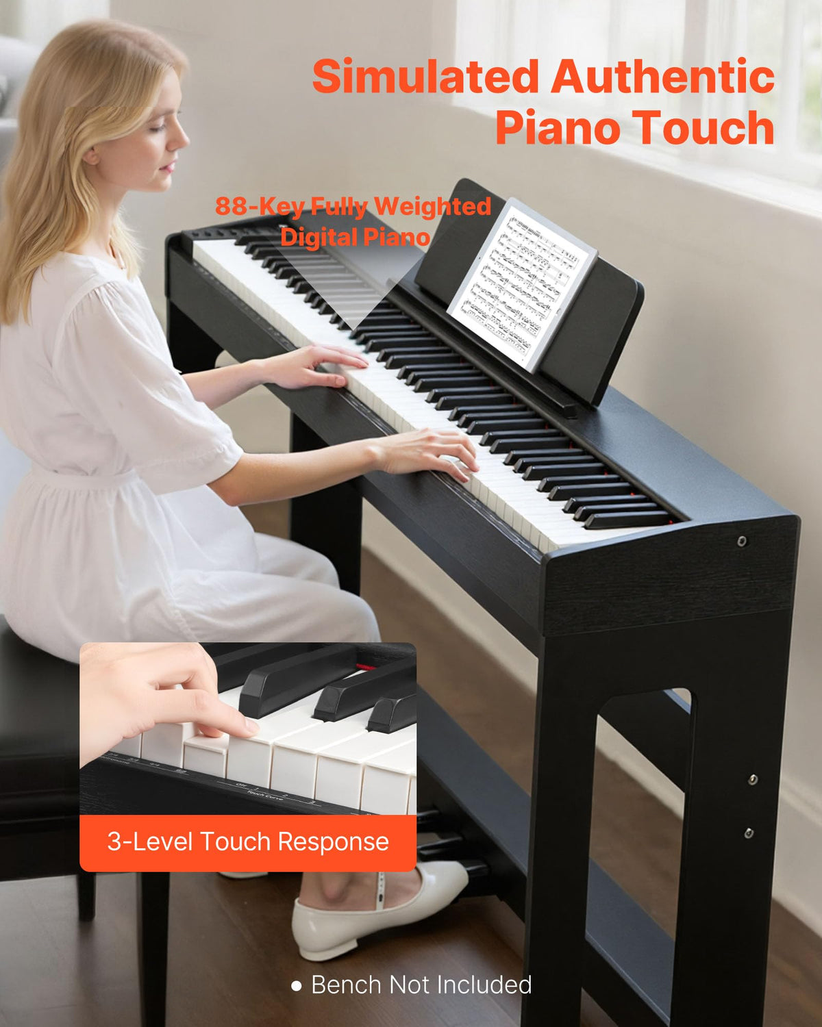 88 Keys Weighted Digital Piano with Furniture Stand and Triple Pedal, Black M262