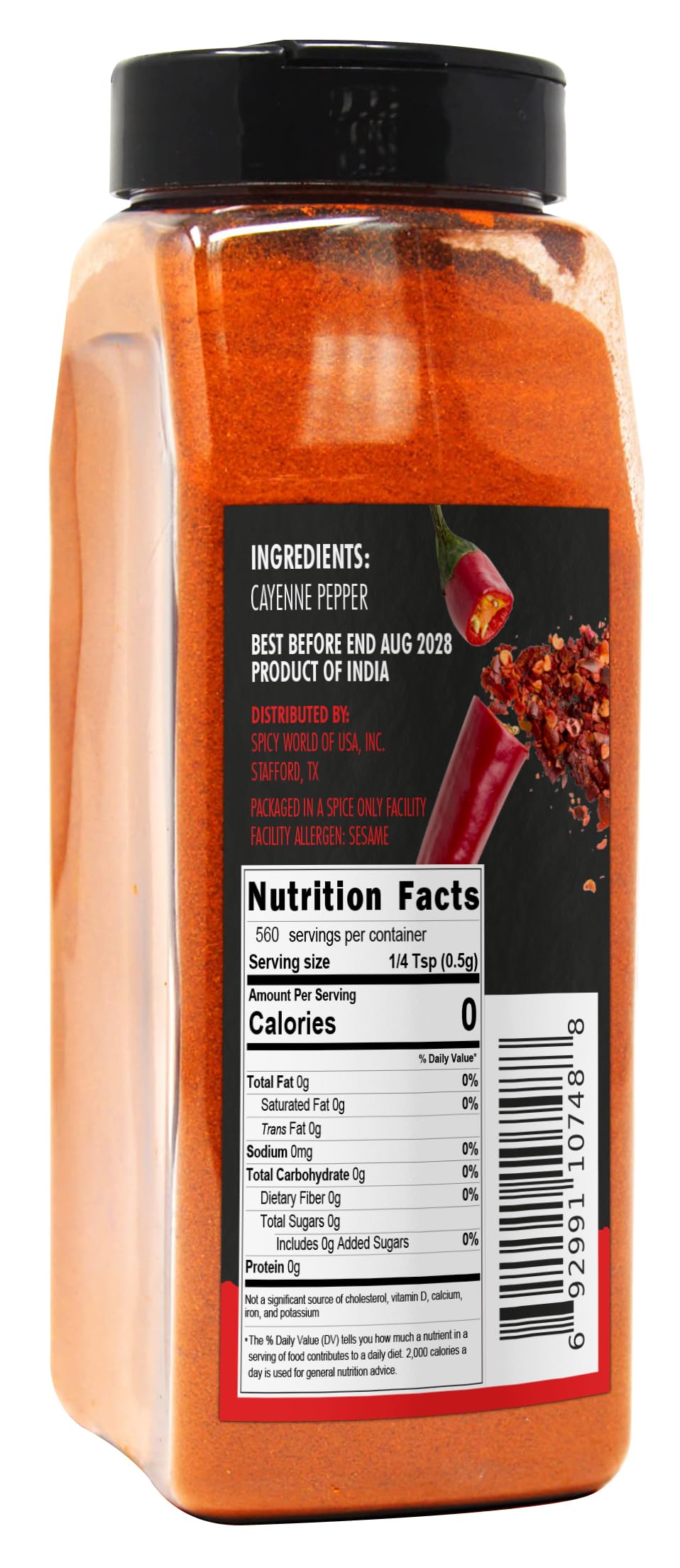 Cayenne Pepper Powder 16oz Jar 50,000 SHU Gluten Free N732