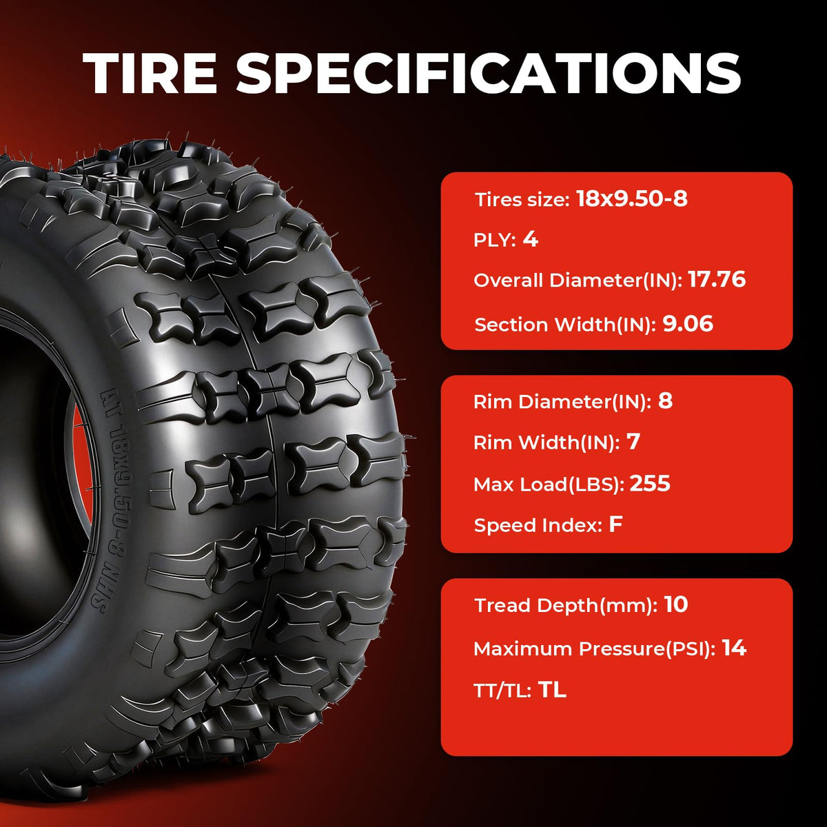 Set of 2 18x9.5-8 Tubeless All-Terrain Tires R5991