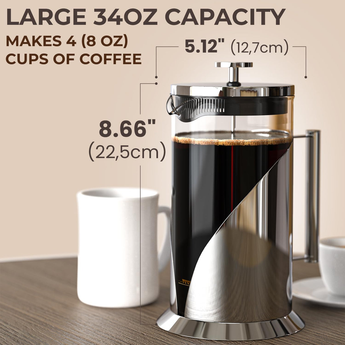 French Press Coffee Maker 34 oz Glass Stainless Steel E883443