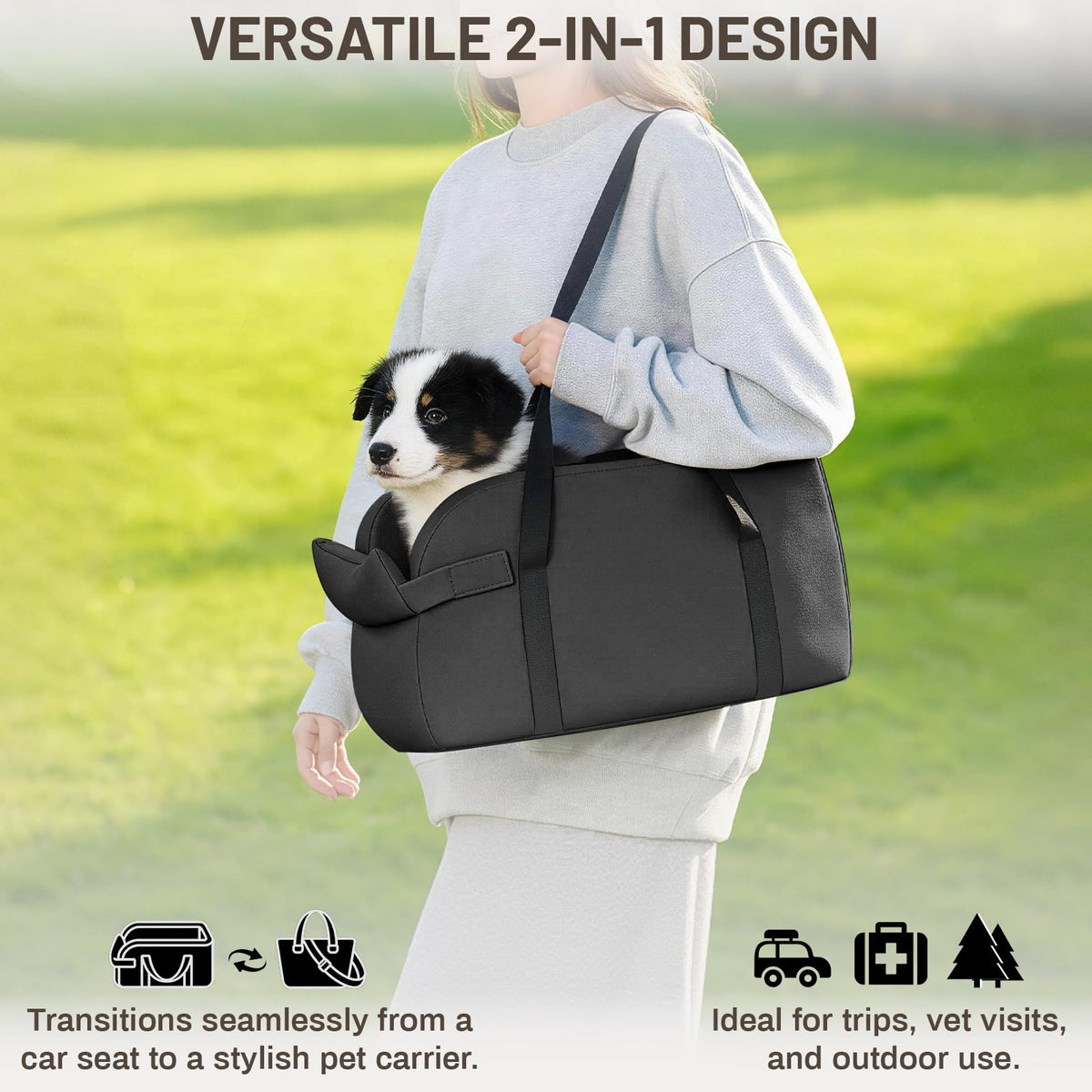 2-in-1 Dog Car Seat & Shoulder Carrier Dark Grey D8908