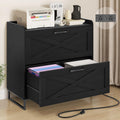 2 Drawer Black Lateral File Cabinet with Charging Station K550098