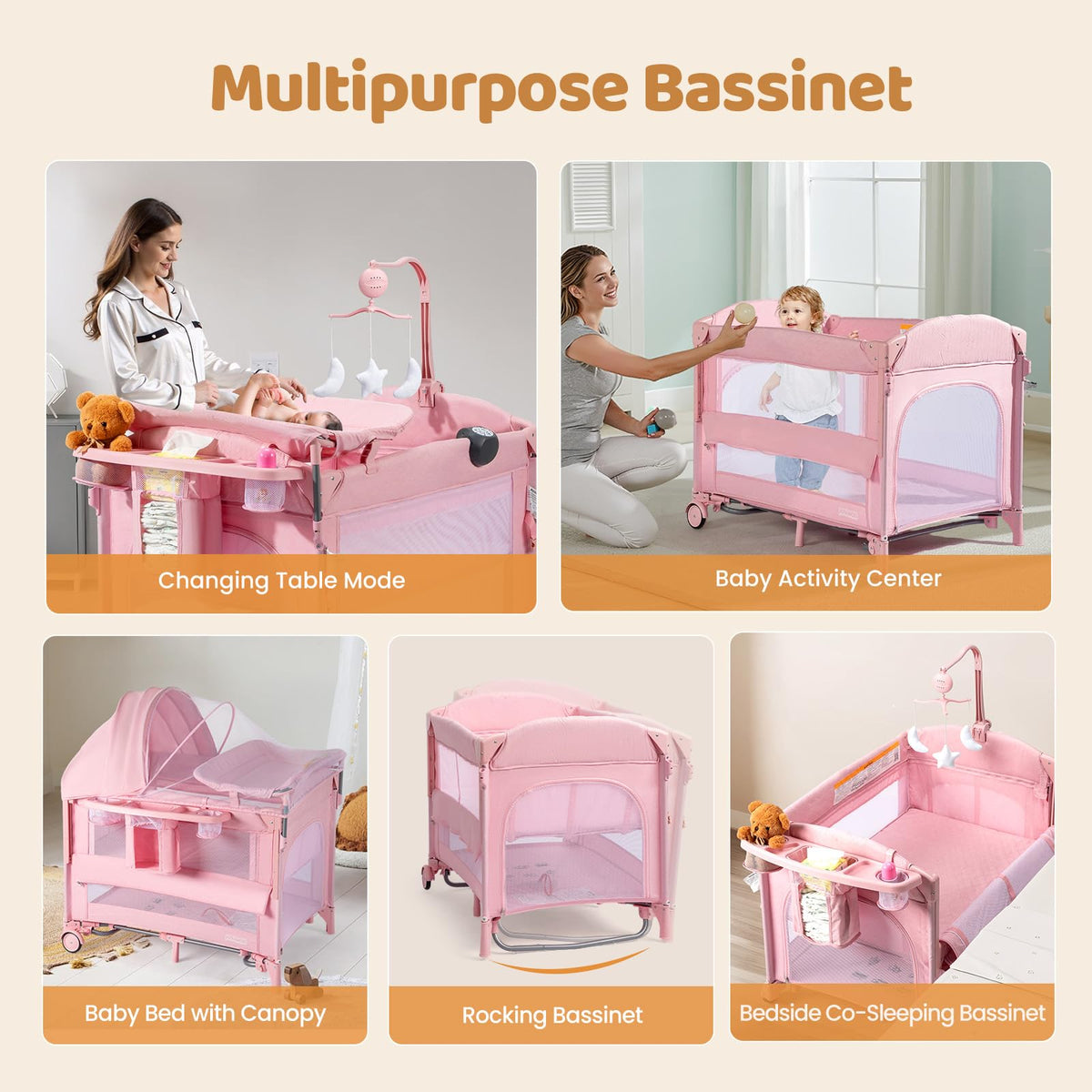 9 in 1 Bedside Bassinet with Changing Table E435375
