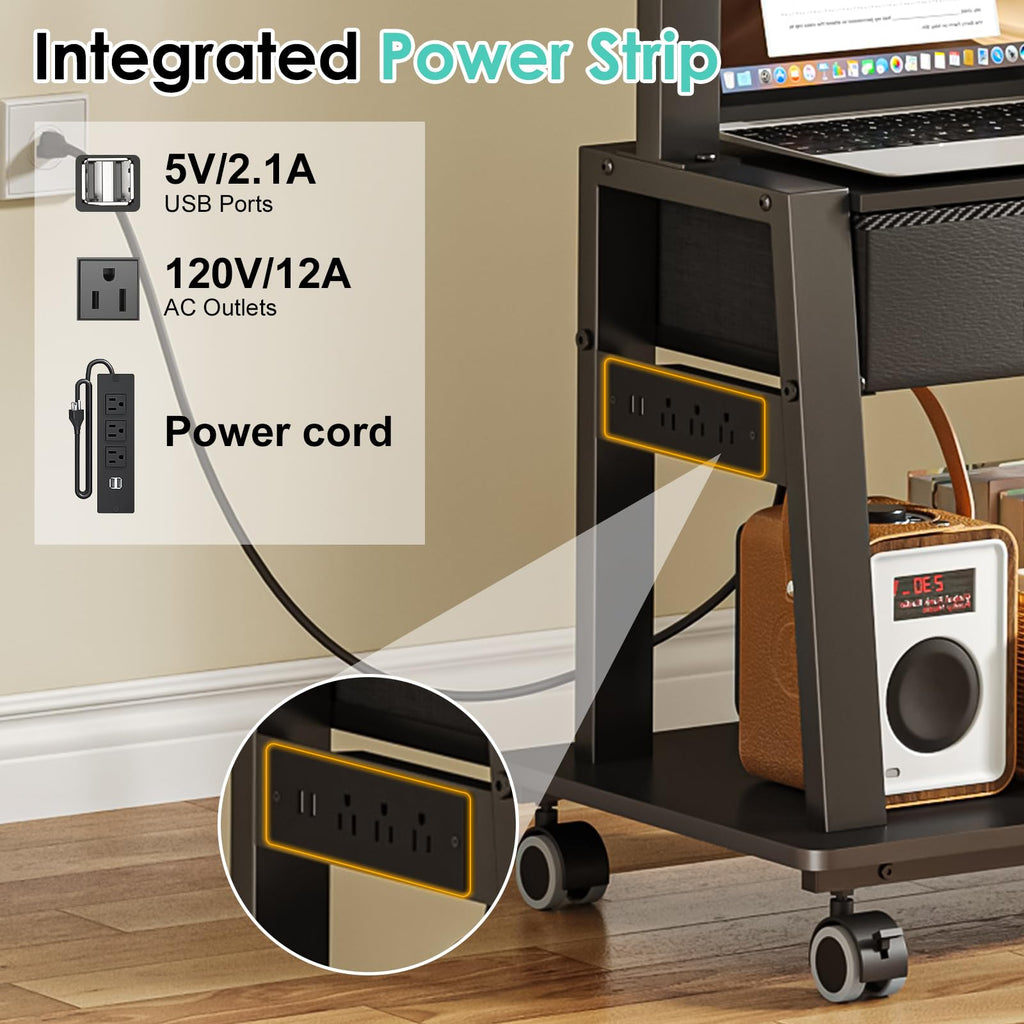 Rolling TV Stand with Power Outlet, Adjustable Height, for 23-60 inch Screens T11744