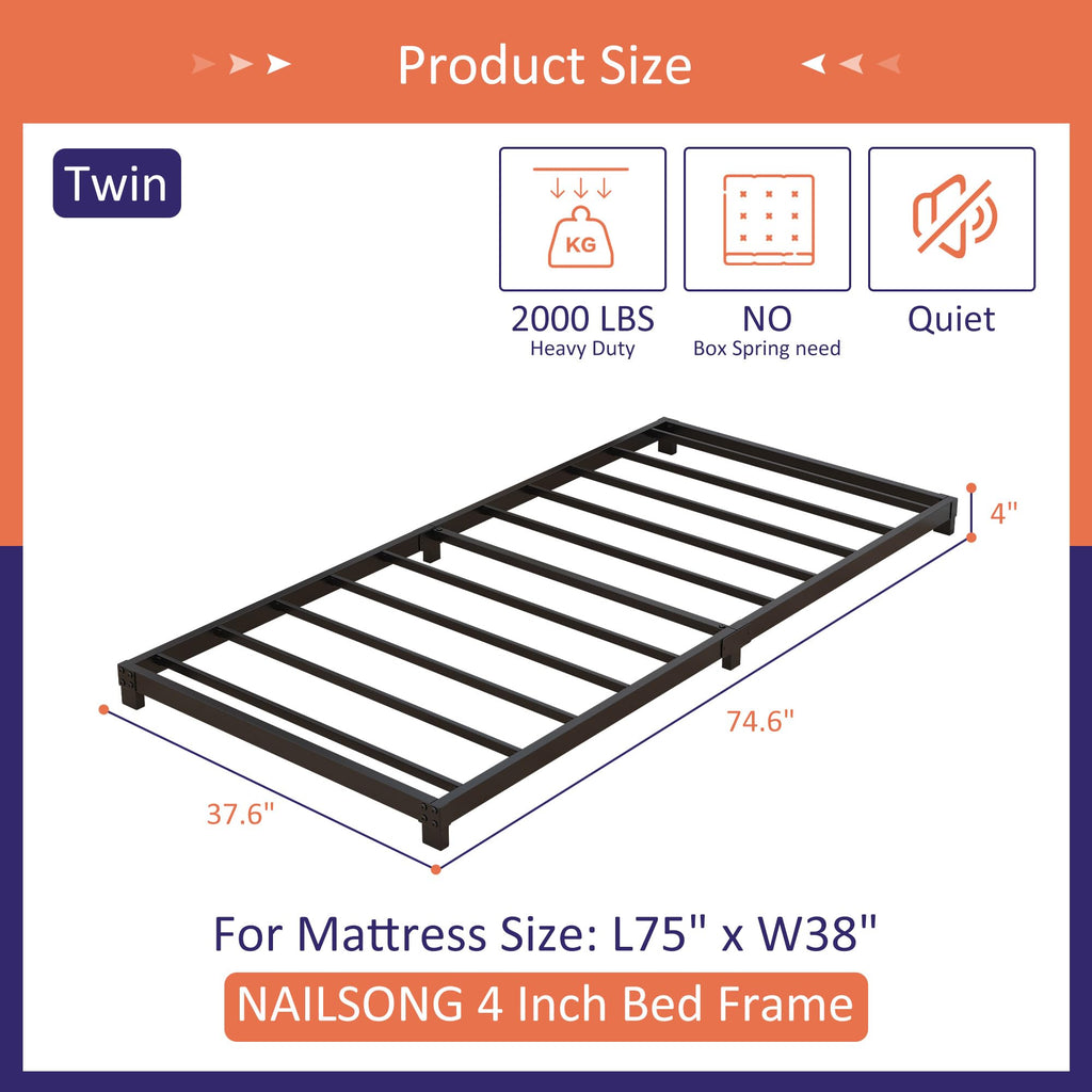 4 Inch Low Profile Twin Platform Bed Frame Z261