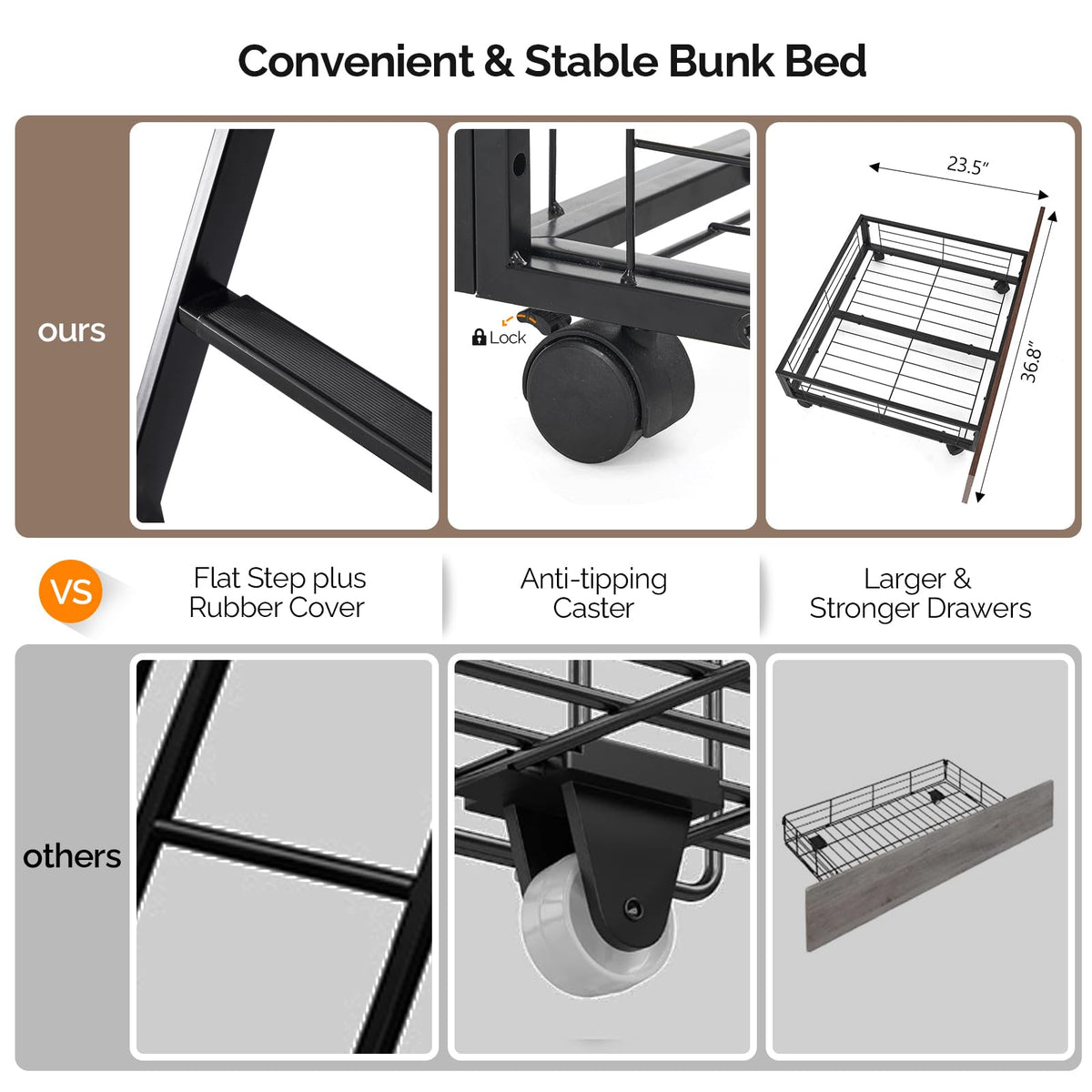 Twin Over Full Metal Bunk Bed with 2 Storage Drawers X4734