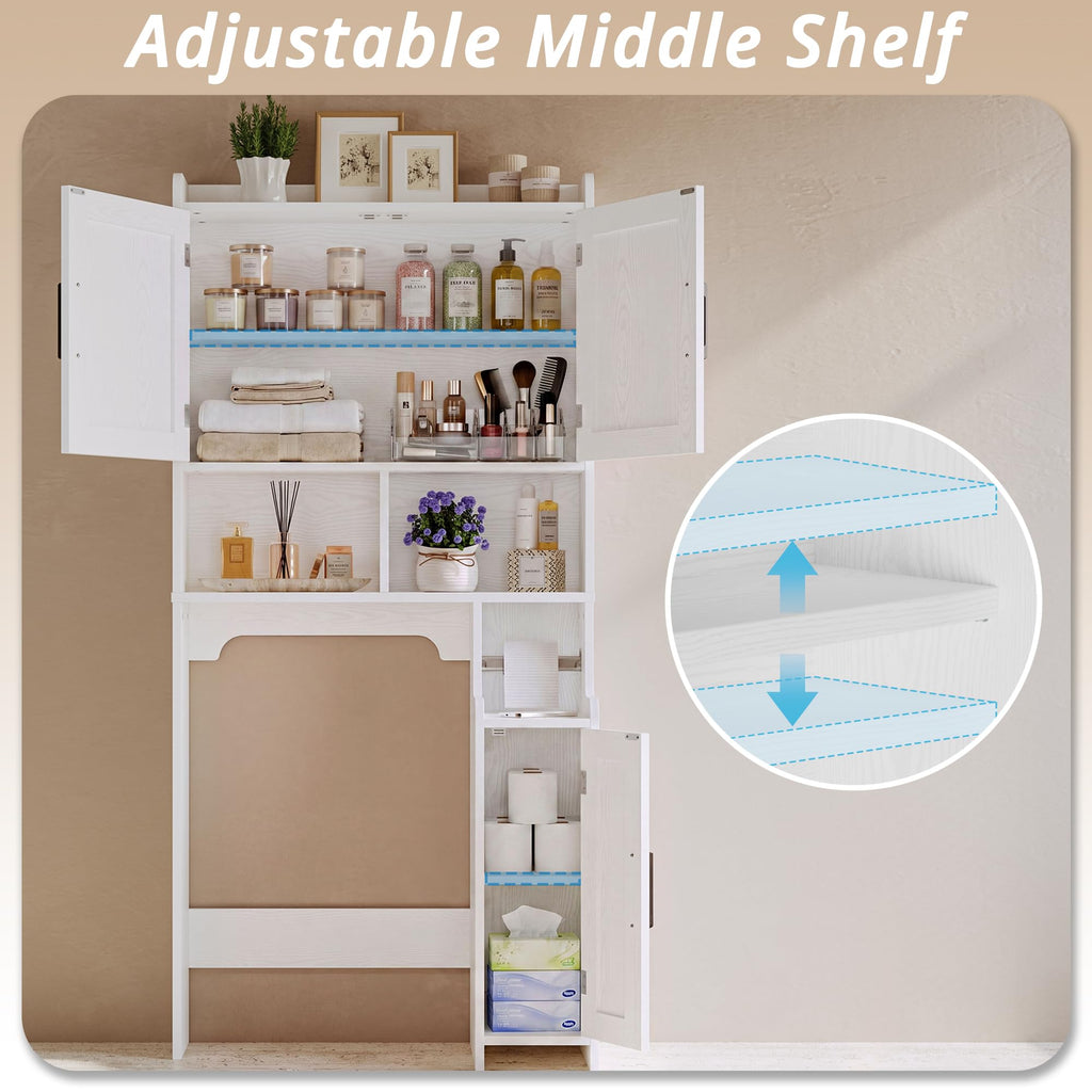 White Over The Toilet Storage Cabinet with Adjustable Shelves A169871