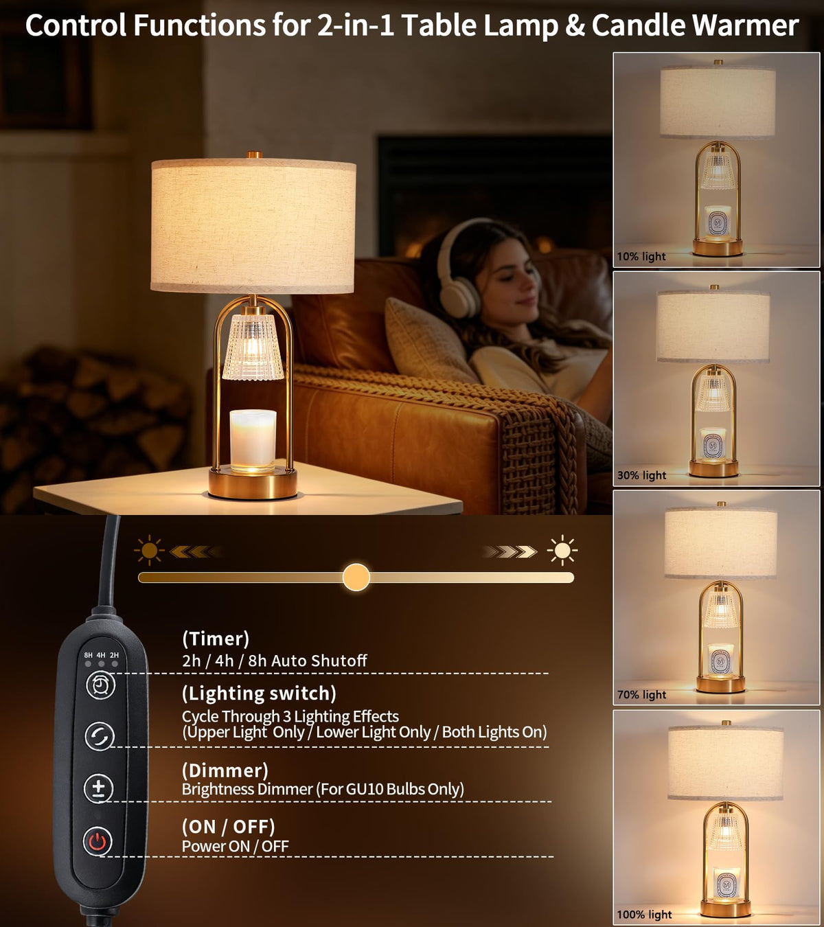2 in 1 Gold Candle Warmer and Table Lamp N87367
