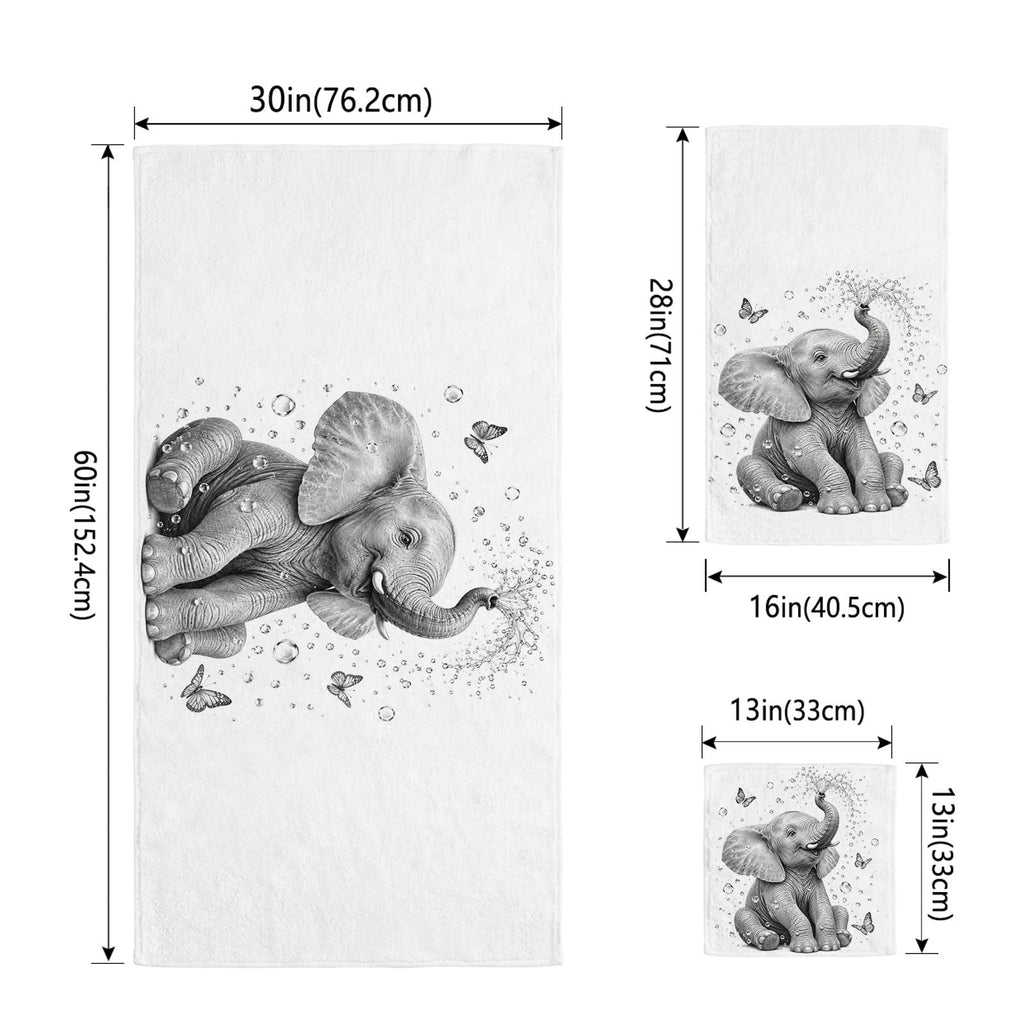Gray Elephant Butterfly 3 Pack Cotton Bath Towel Set M33509