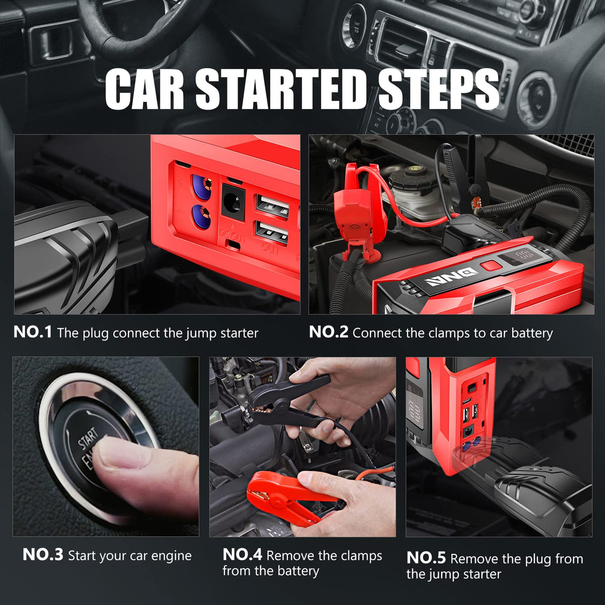 12V 2000A Peak Portable Car Battery Jump Starter with Carry Case W941