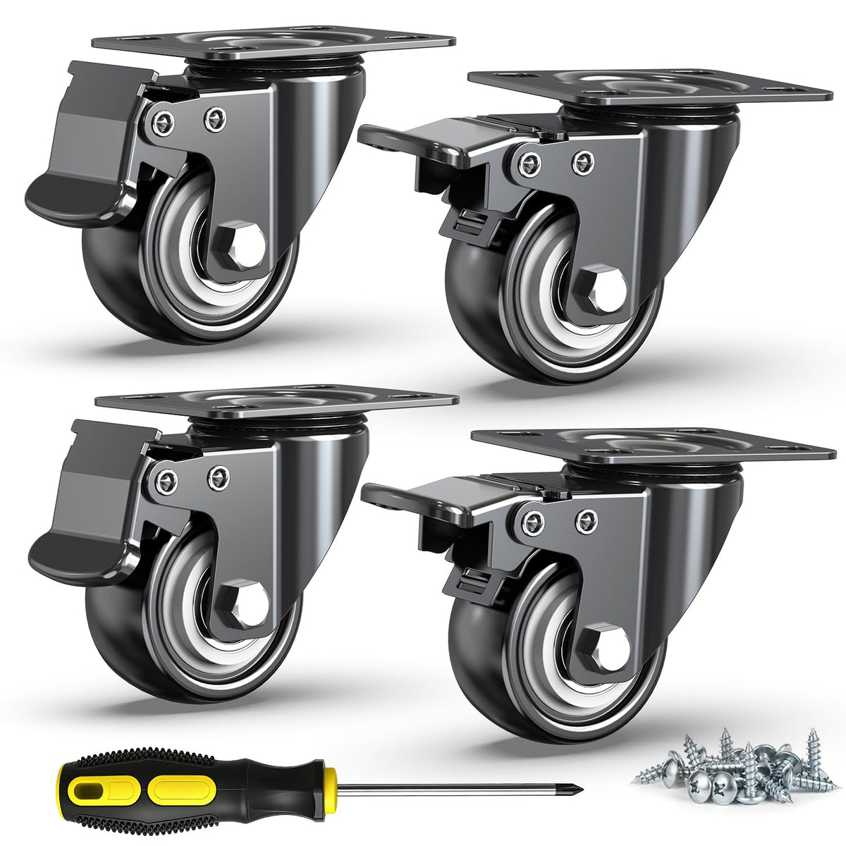 2 Inch Heavy Duty PU Caster Wheels, Set of 4 V215