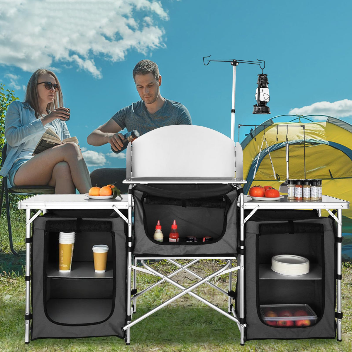 Folding Aluminum Camping Kitchen Table with Storage Bag P253604