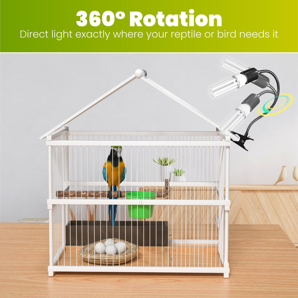 Bird Cage Lighting Combo Kit, Clip Lamp with UVB 2.4 20W Compact Fluorescent Bulb I88881