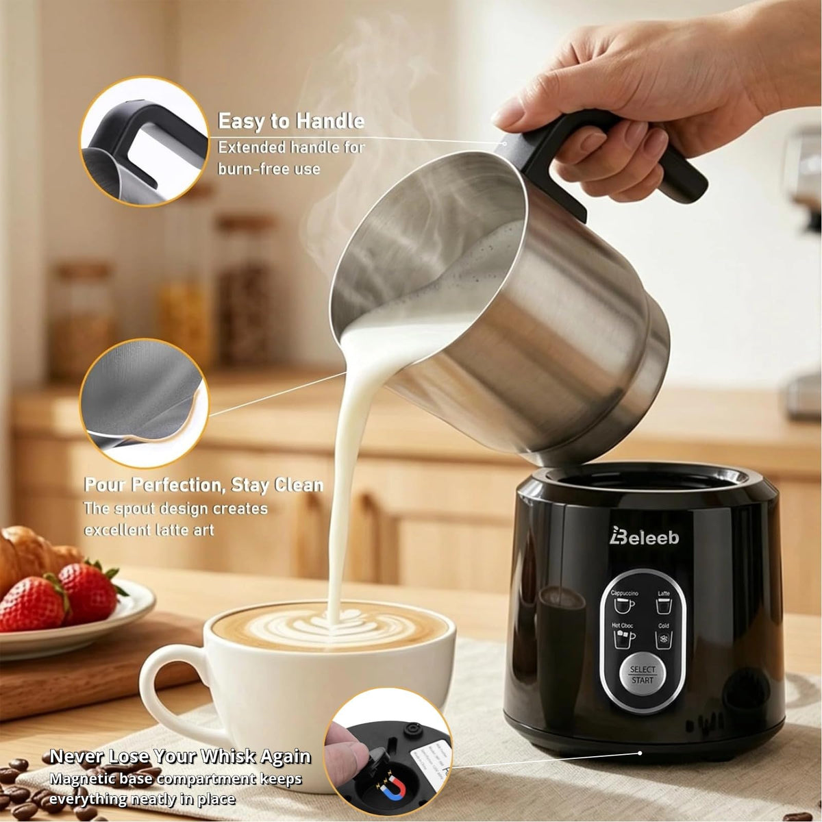 Detachable Milk Frother and Steamer 11.8oz R255