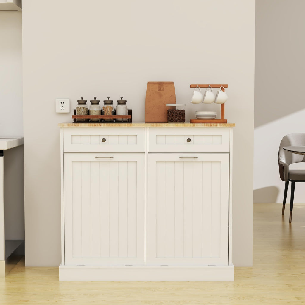White Double Tilt Out Trash Cabinet with Drawers H76659