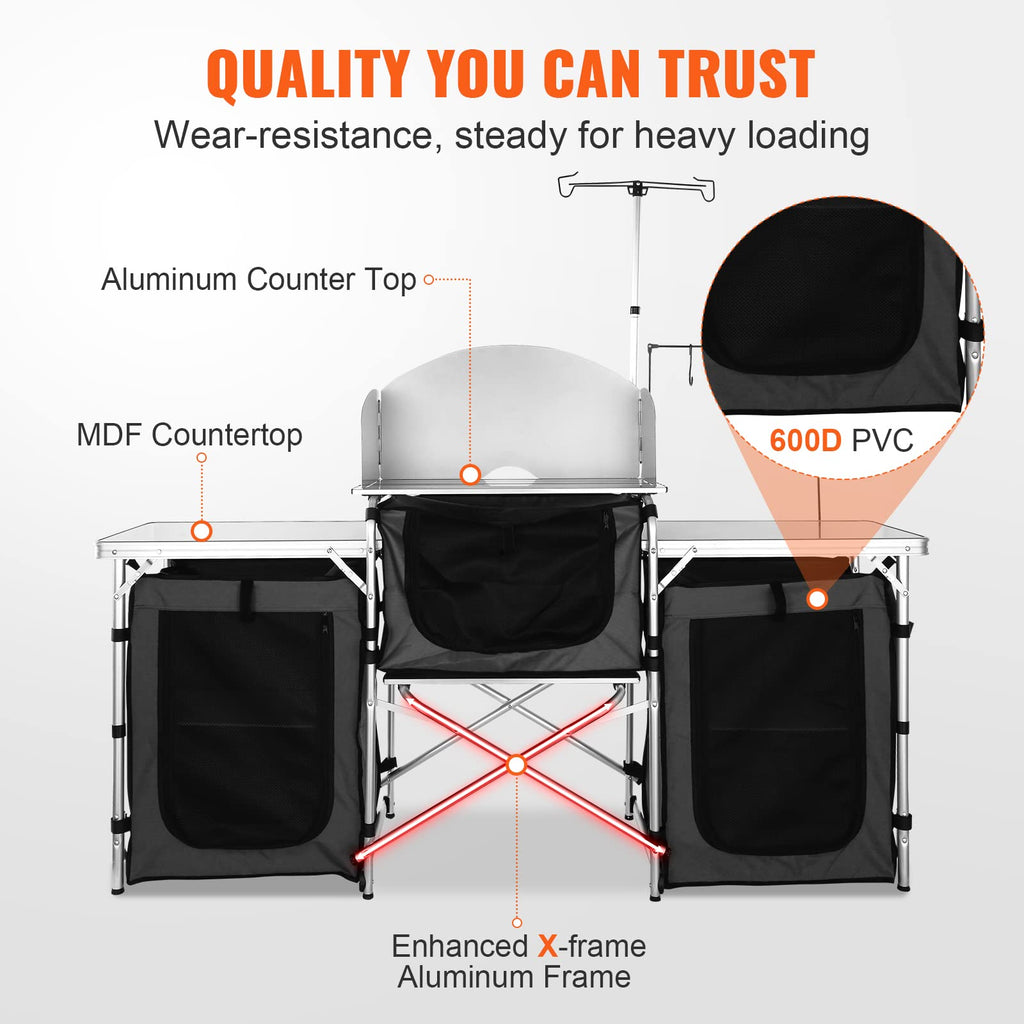 Folding Aluminum Camping Kitchen Table with Storage Bag P253604