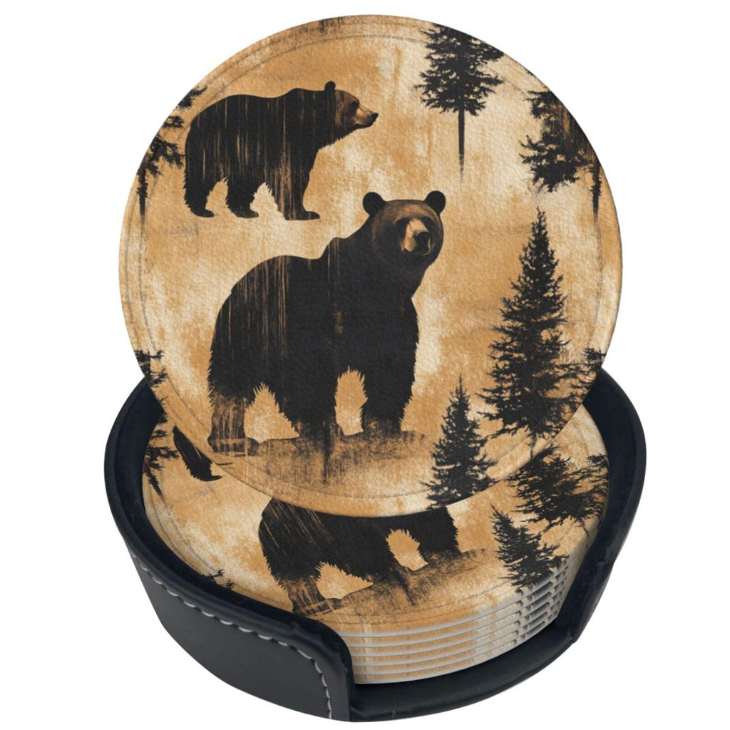 Black Leather Coasters with Holder Q737