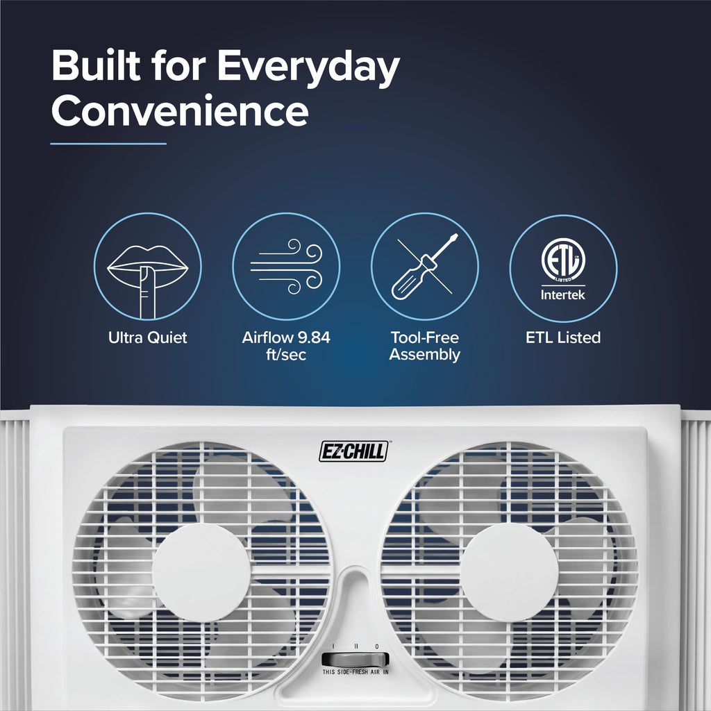 9" Twin Window Fan with Manual Reversible Airflow, 2 Speed, White T471128