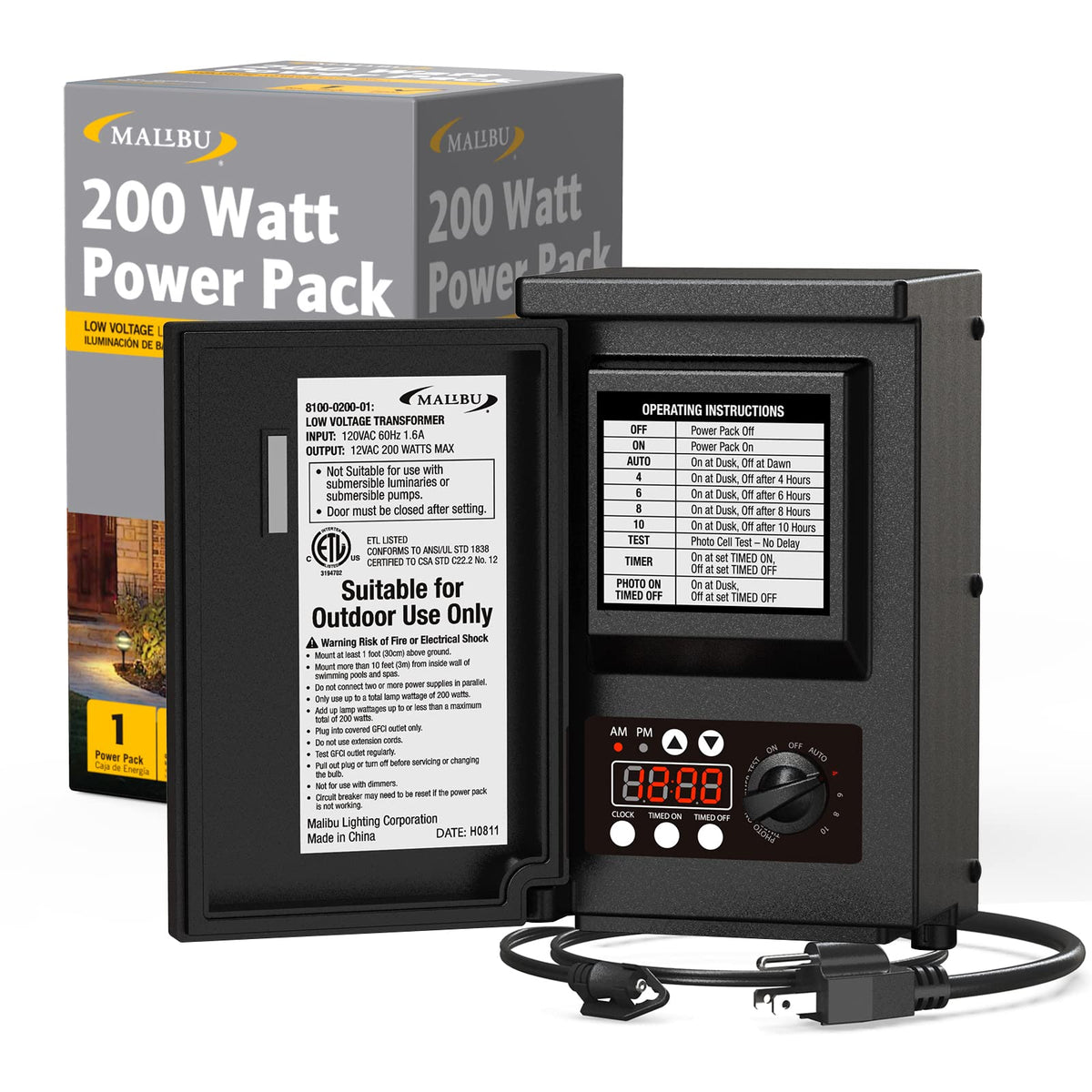 200W Low Voltage Landscape Transformer with Photo Sensor Timer E39157