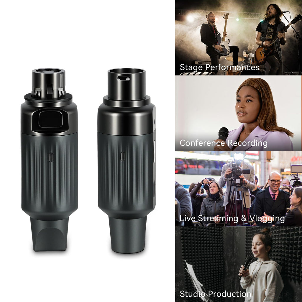 Wireless XLR Transmitter and Receiver for Microphones, 7-Channels 130ft Range, 2.4GHz Auto-Sync, Black P28948