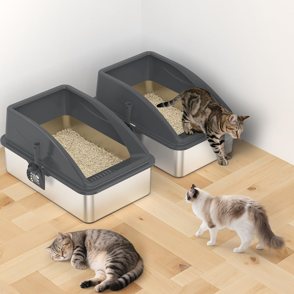 2 Pack XL Stainless Steel Enclosed Cat Litter Box with Lid X92953