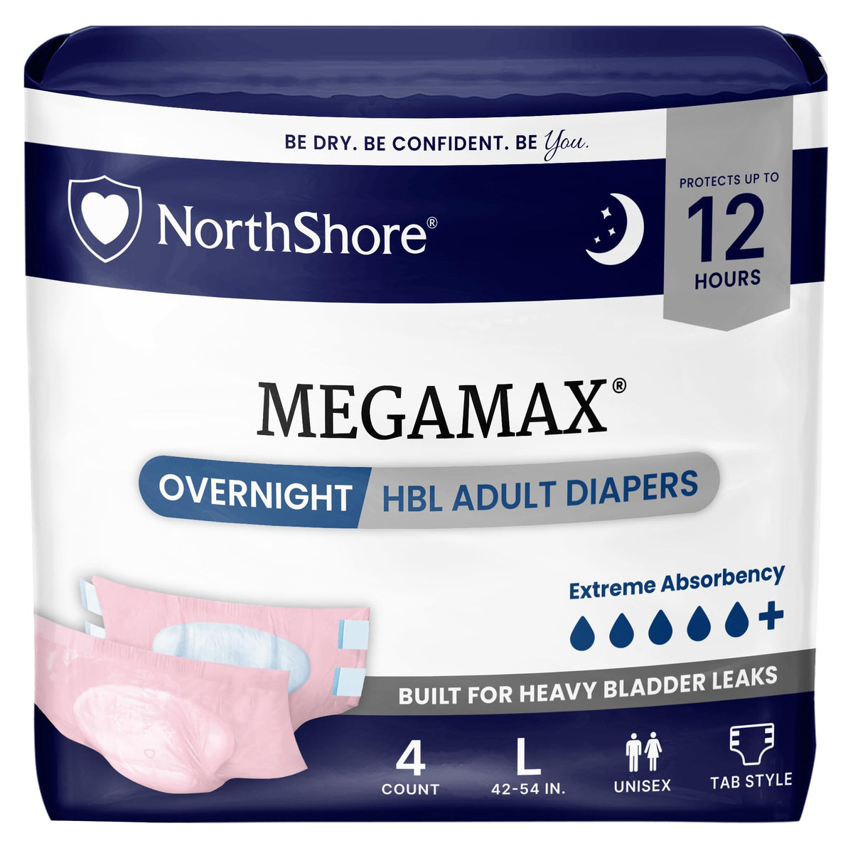 Large Adult Diapers with Tabs, Pink, 4 Count D4543